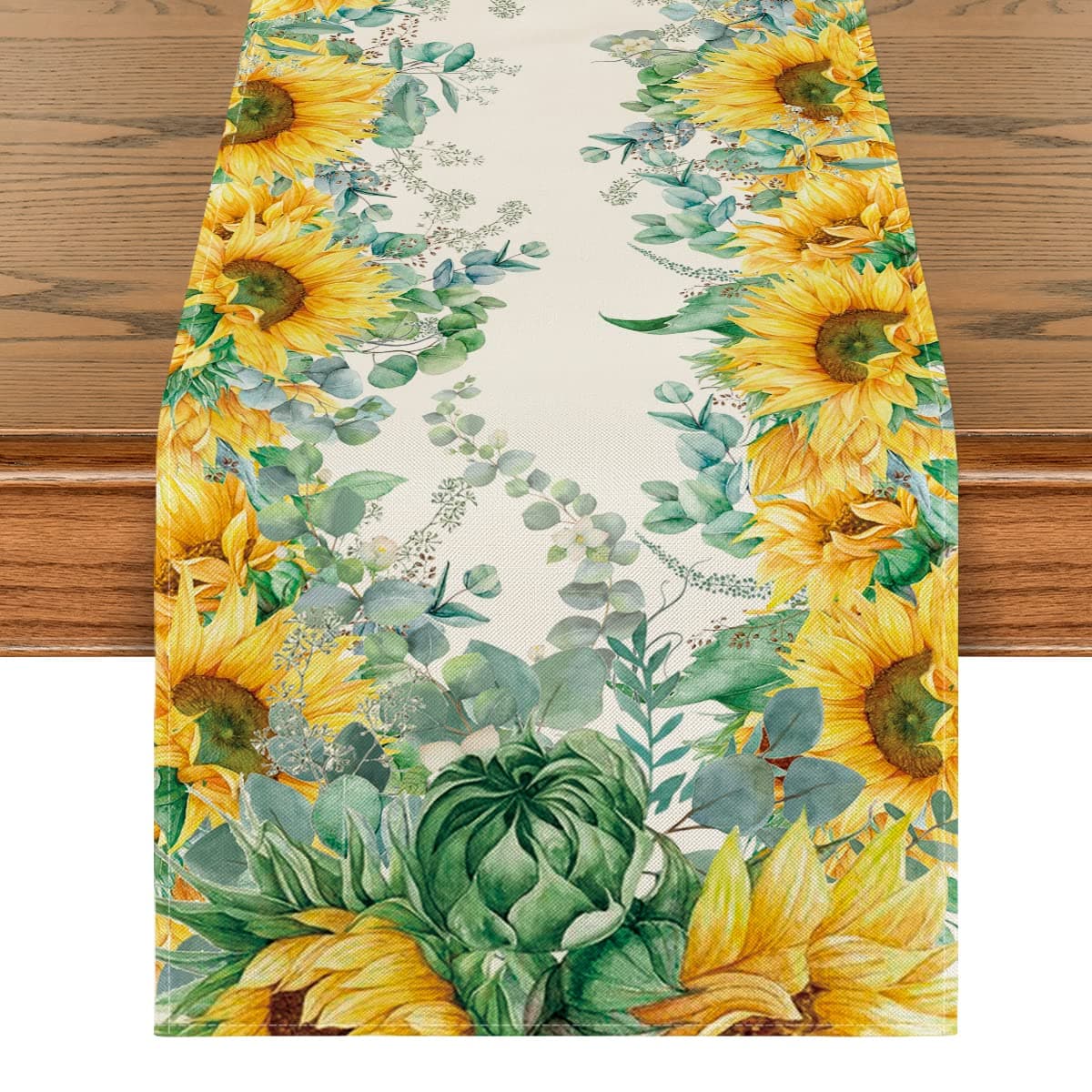 Artoid Mode Sunflower Eucalyptus Summer Table Runner, Seasonal Spring Kitchen Dining Table Decoration for Home Party Decor 13x72 Inch