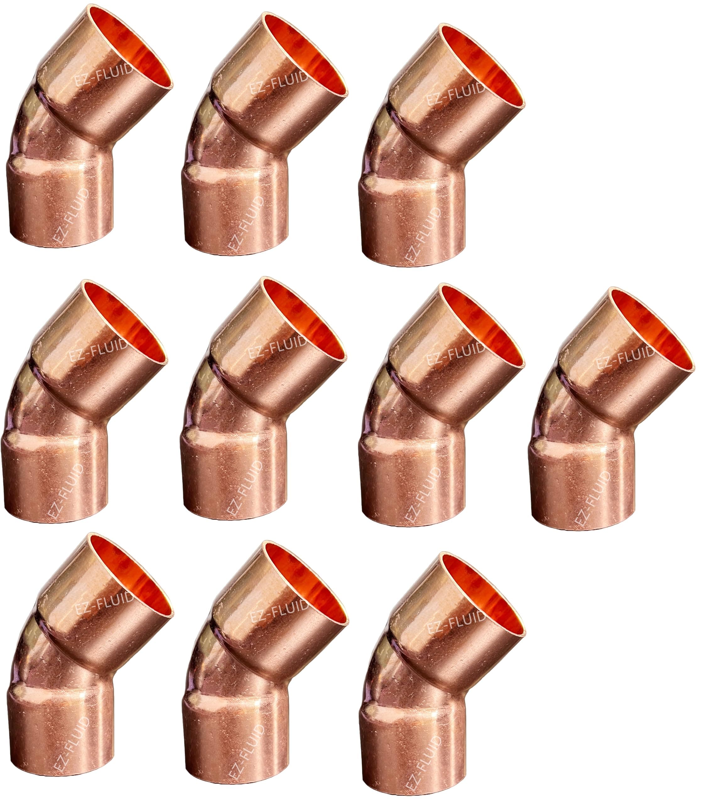 EZ-FLUID Plumbing 1/2" C X C Copper 45 Degree Elbow,LF Short Turn Pressure Copper Fittings with Sweat Solder Connection for Residential,Commercial. (10 Pack)