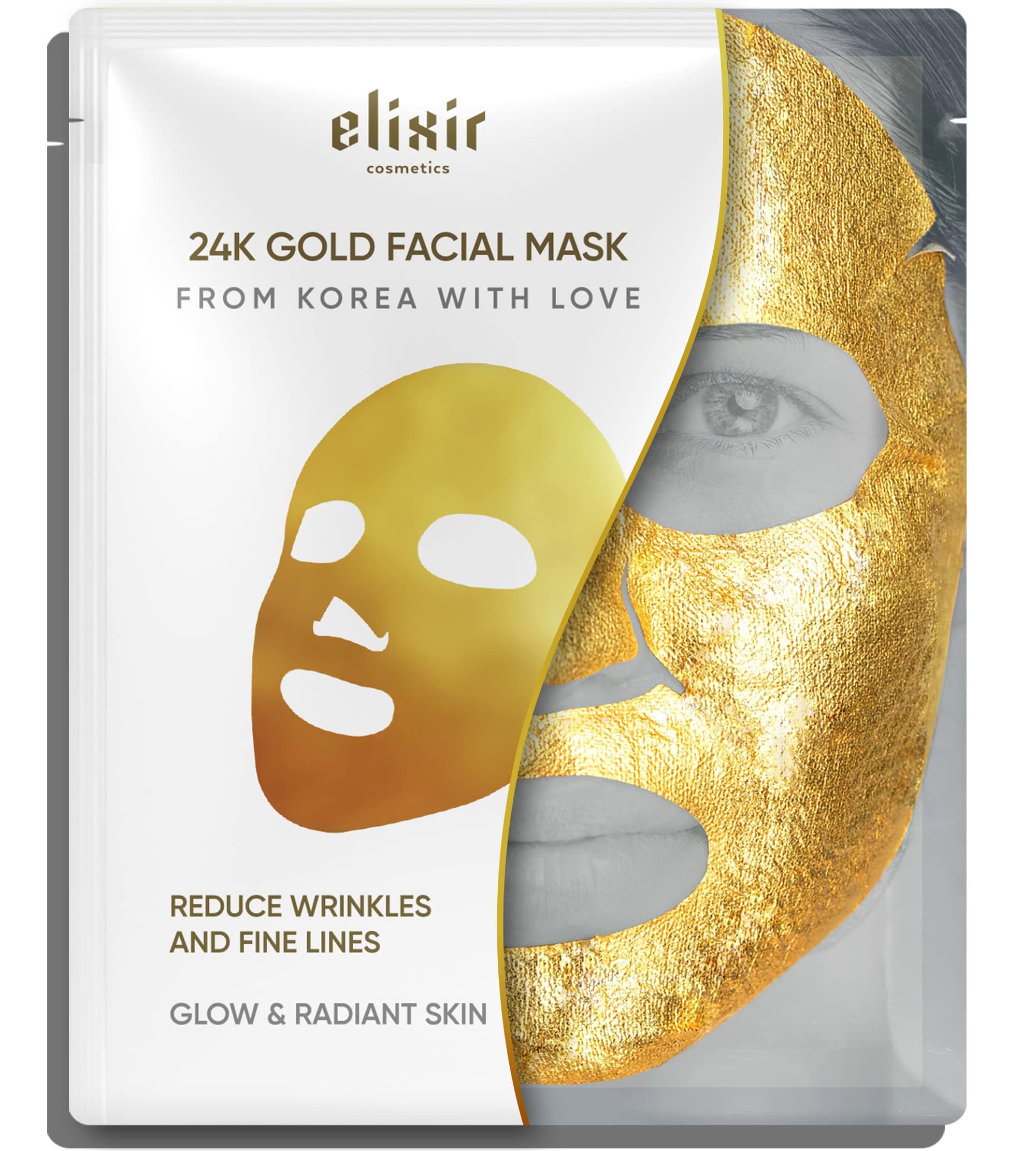 Elixir Cosmetics Elixir Gold Korean Face Mask | Collagen & Anti Aging Wrinkle Treatment | Luxury Peel Off Moisturizing Facial Sheet (1 Pack)