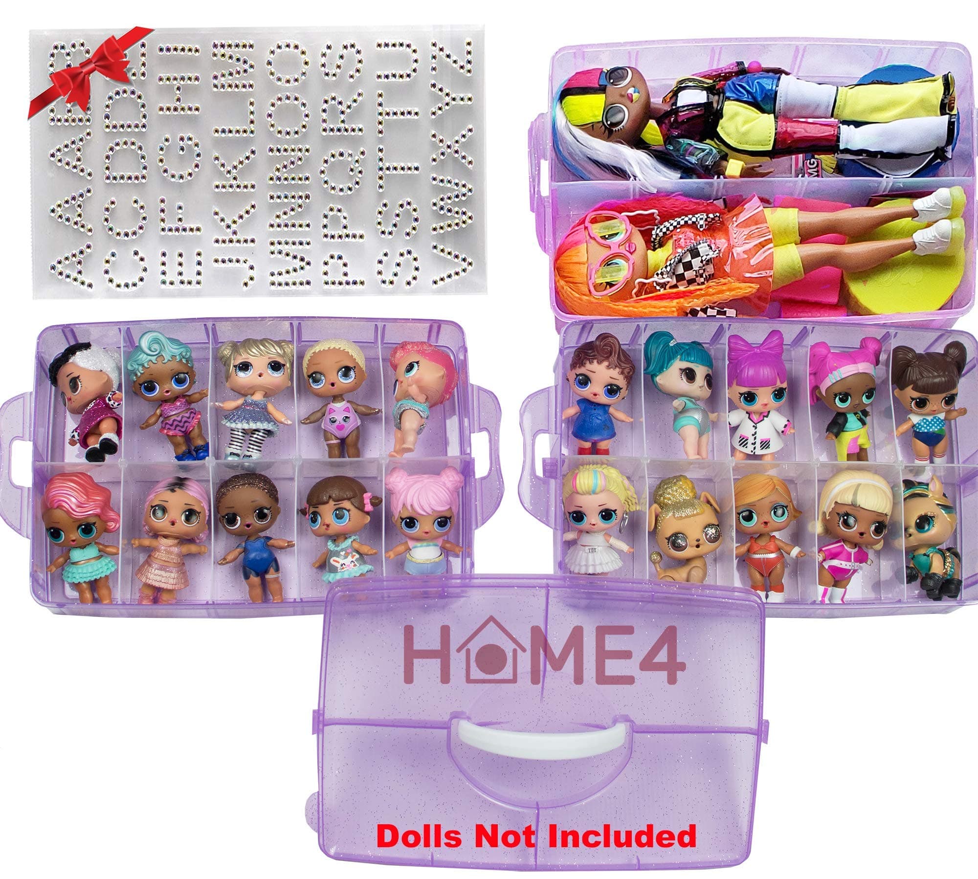 HOME4 Storage Organizer Carrying Case Box 30 Adjustable Compartments Compatible with Small Dolls LOL Toys Bead Beyblade Hot Wheels Tool Craft Sewing Jewelry Hair Accessories OMG Barbie (Purple)