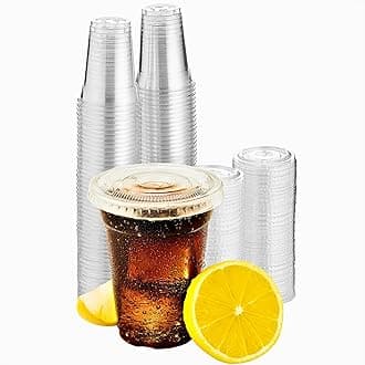 Green Direct Clear Cups With Lids / 9 oz. Clear Plastic Cups with Lids / Clear Disposable Cups / Ice coffee cups & Bubble Boba Tea Cups / Cup with Lid for Cold Drinking & Smoothie Pack of 100