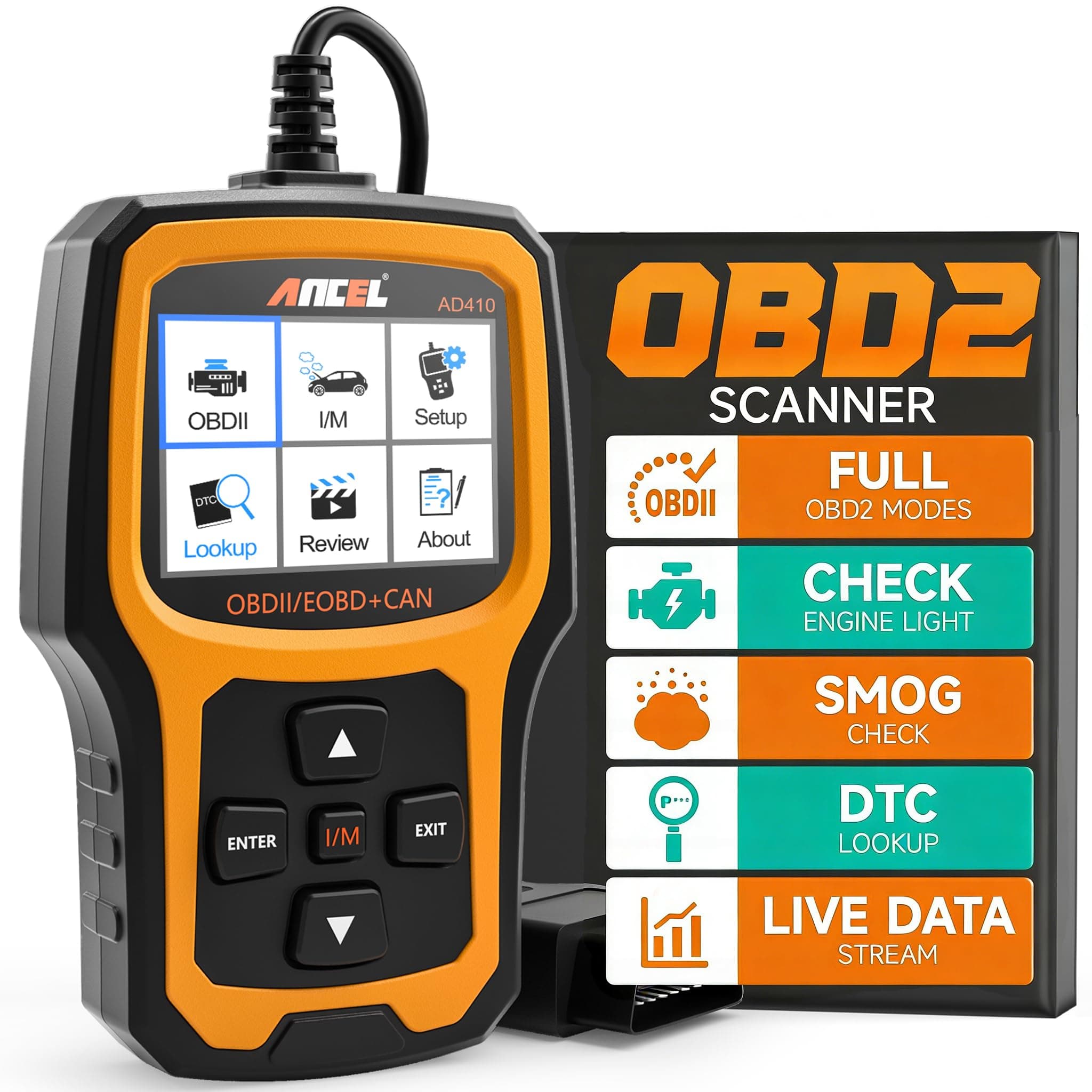 ANCEL AD410 Enhanced OBD2 Scanner, Vehicle Code Reader for Check Engine Light, Automotive OBD II Scanner Fault Diagnosis, OBDII Scan Tool for All OBDII Cars 1996+, Black/Yellow