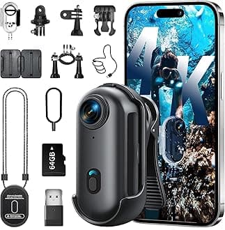 4K Mini Body Camera, Wearable Action Body Cam, Sports Action Camera，Thumb Size Hands-Free Recording Body Worn Camera, Premium Portable Camcorder Mount Anywhere for Work, Travel,Fishing, Pet Walking