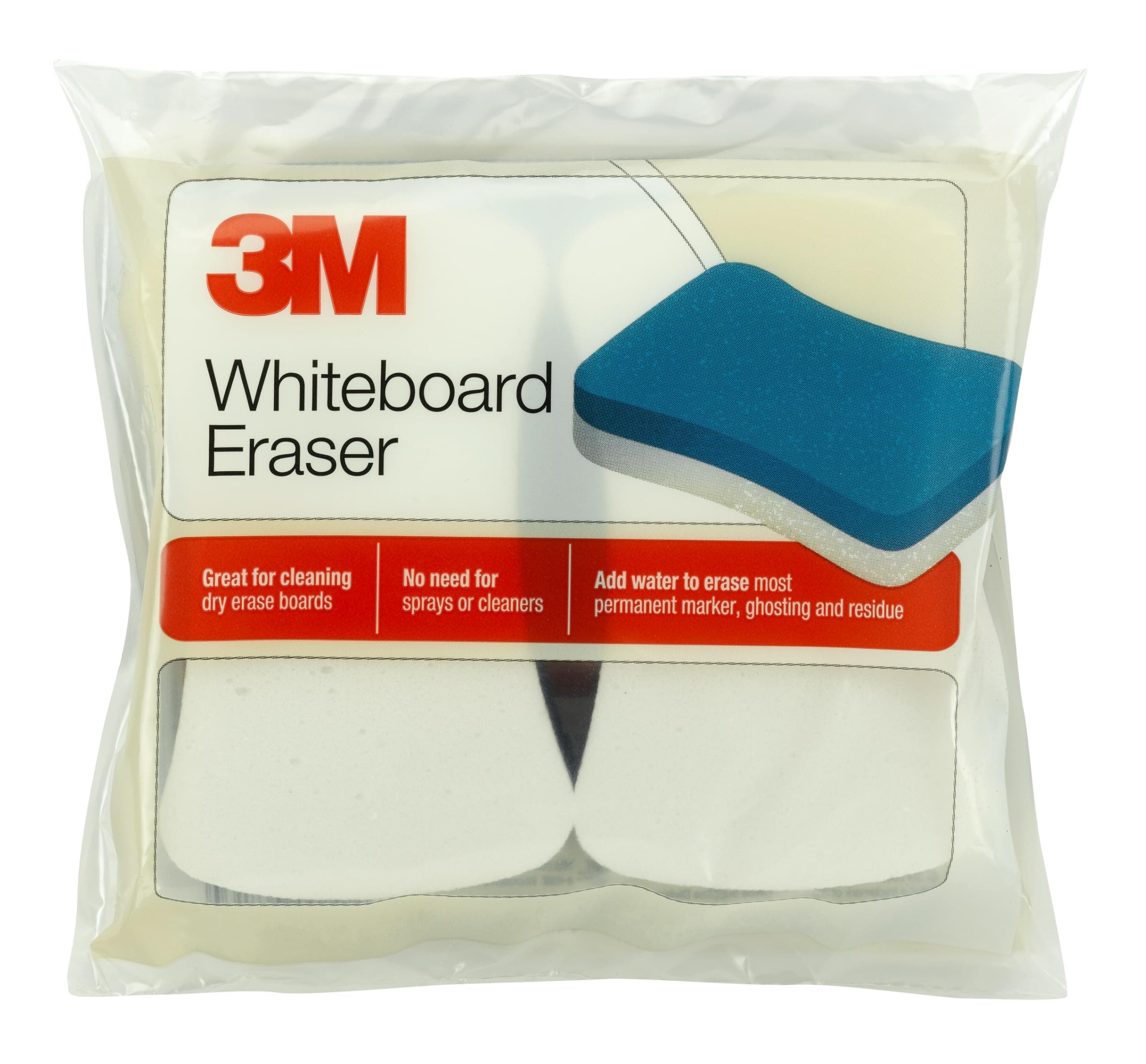 Whiteboard Eraser for Whiteboards, 2-Pack, White/Blue (581-WBE), Rectangular foam Eraser