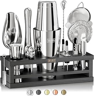 Mixology Bartender Kit Bar Set | 16-Piece Cocktail Shaker Set | Martini Barware Mixing Tools for Home Bartending | Incl. 35 Recipe Cards | Gift Set (28oz Boston Shaker, Silver/Black)