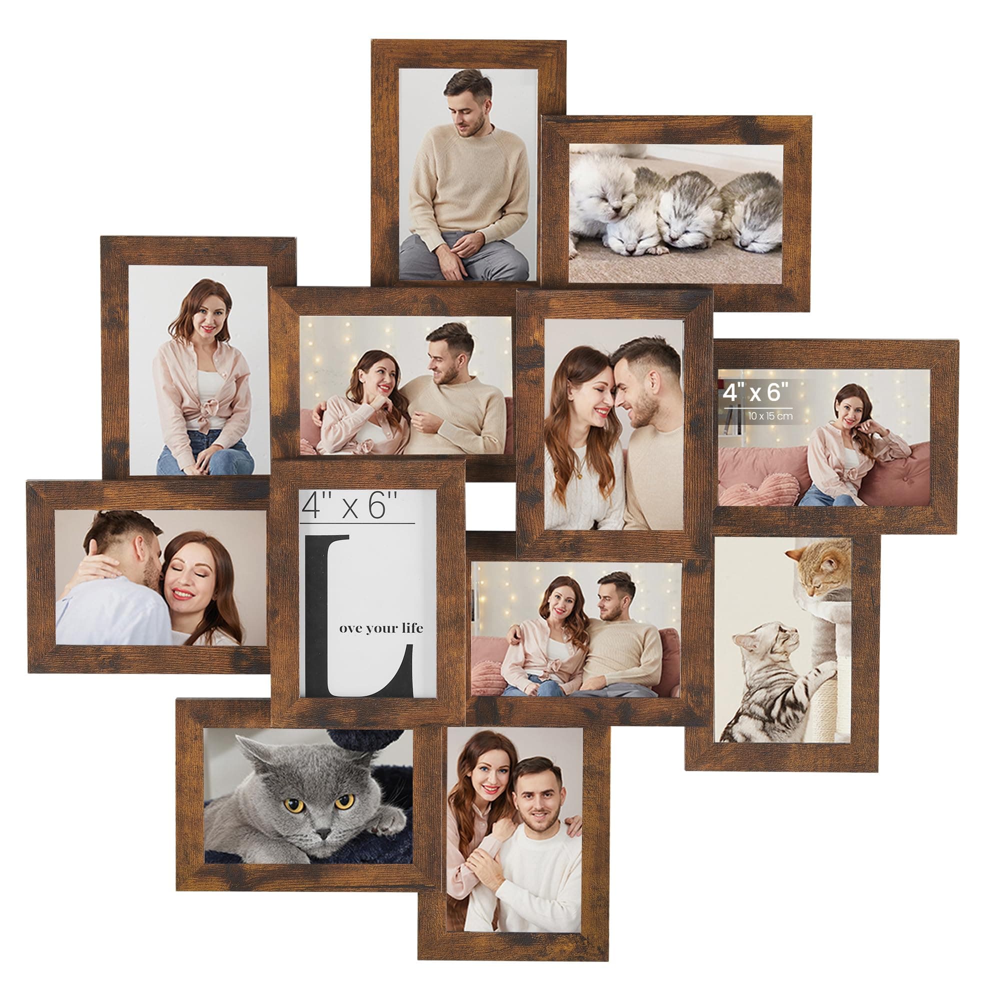 SONGMICS 4x6 Collage Picture Frames, 12-Pack Picture Frames Collage for Wall Decor, Rustic Photo Collage Frame, Multi Picture Frame Set with Glass Front, Assembly Required