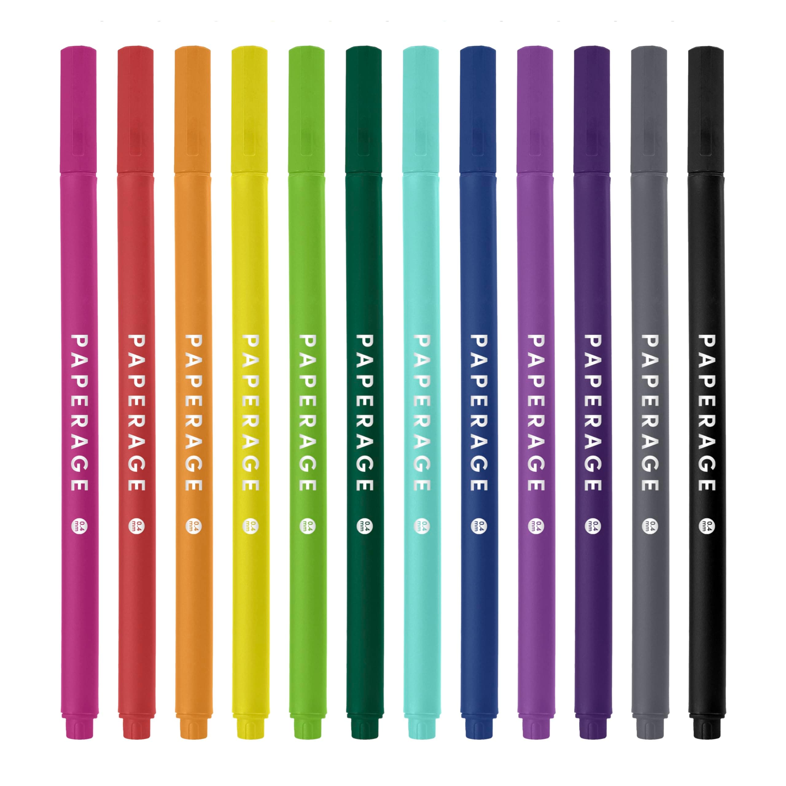 PAPERAGE Felt Tip Fine Point Pens (0.4mm), 12 Pack, Colored Pens For Journaling, Notebooks, Planners, Calendars & Drawing, Great for School, Office, & Home (Rainbow)