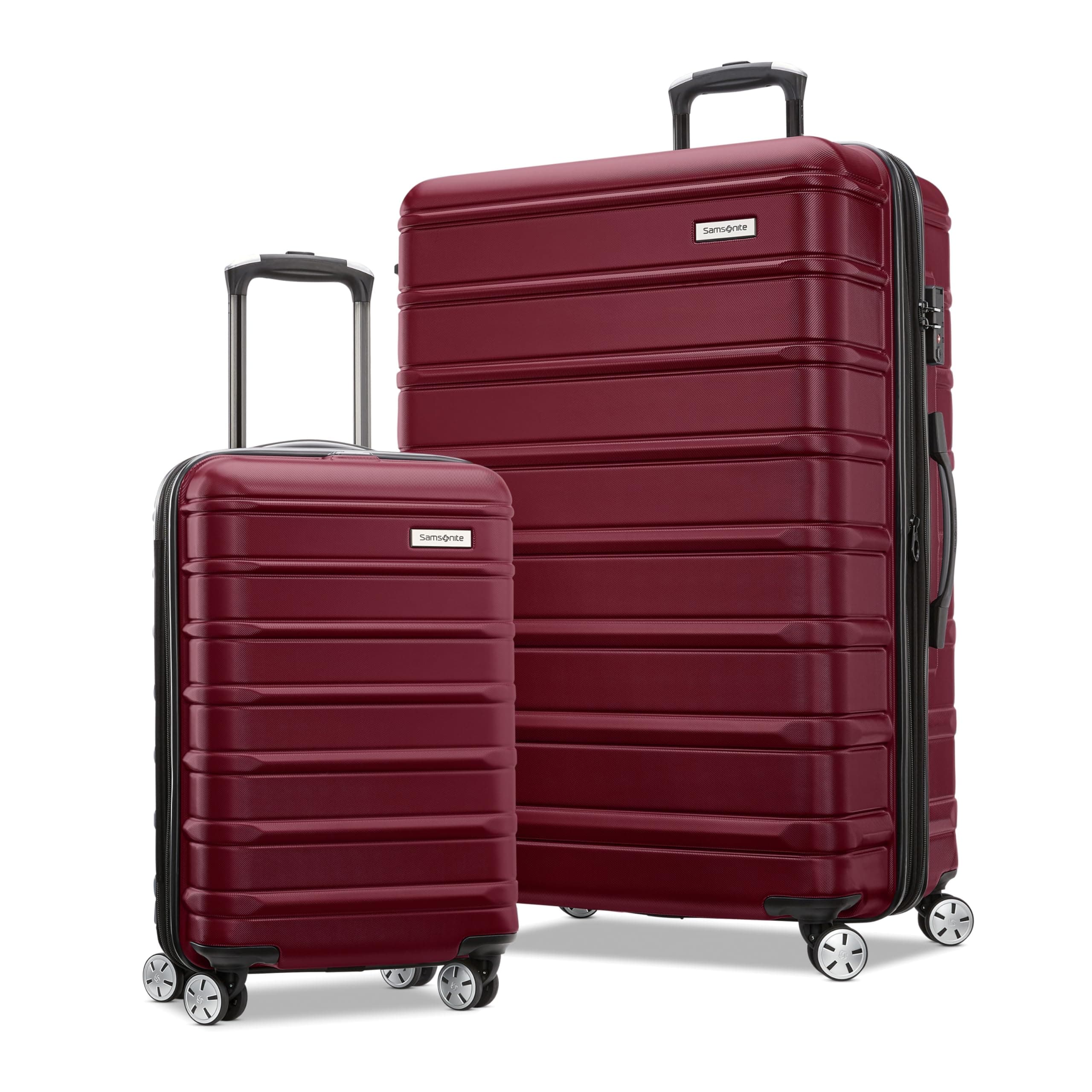 Omni 2 Hardside 2 Piece Set - Includes Global Carry-On & Large Checked Suitcases - 360° Dual Spinner Wheels - Integrated TSA Lock & Expansion - Amazon Exclusive - Merlot