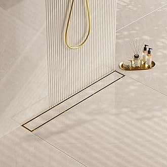 Neodrain 30-Inch Gold Linear Shower Drain, 2-in-1 Flat & Tile Insert Cover, Stainless Steel Linear Drain, Brushed Brass Rectangle Shower Floor Drain with Hair Strainer, Watermark&CUPC Certified