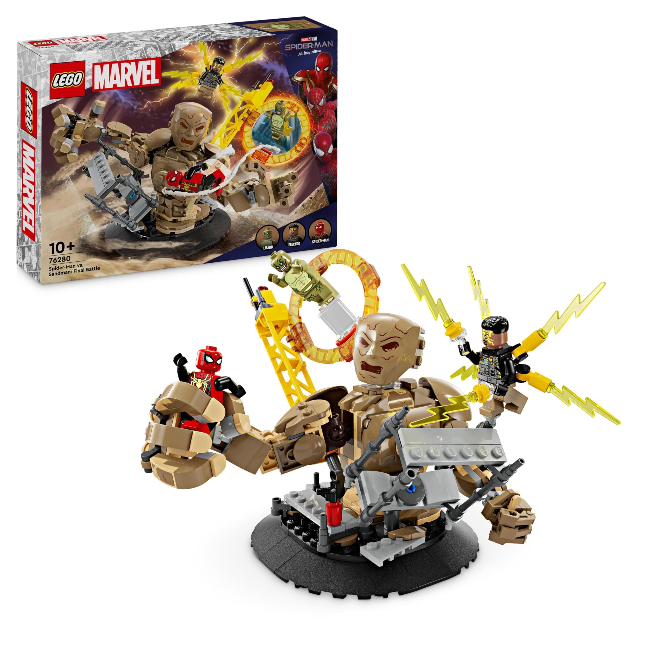 Marvel Spider-Man vs. Sandman: Final Battle, No Way Home Set, Super Hero Building Toy for Kids, Boys & Girls with Action Figure, plus Lizard and Electro Minifigures, Gift Idea 76280