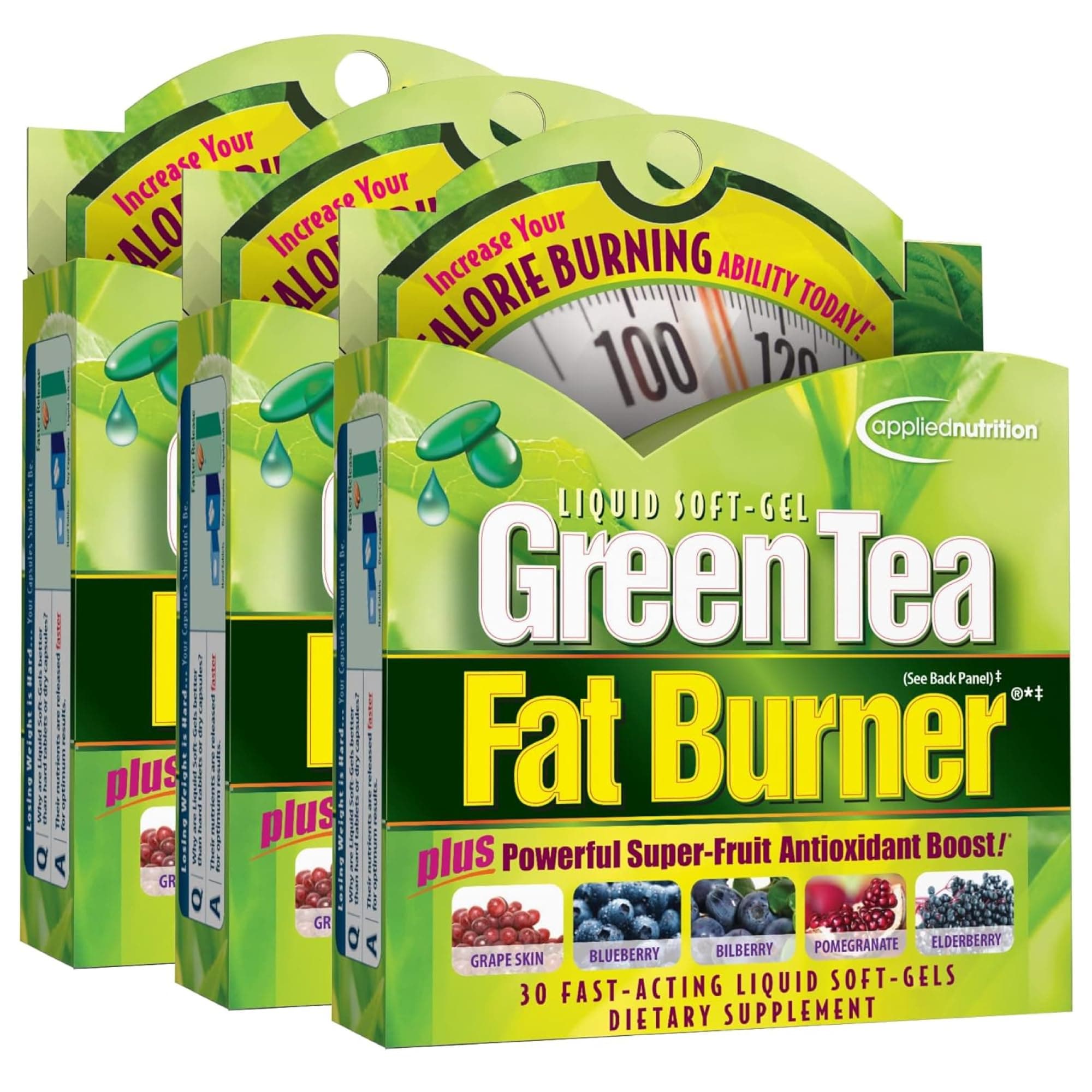 Green Tea Fat Burner - 30 Liquid Soft-Gels, Pack of 3 - Increases Calorie Burning & Supplies Powerful Antioxidants - 45 Total Servings