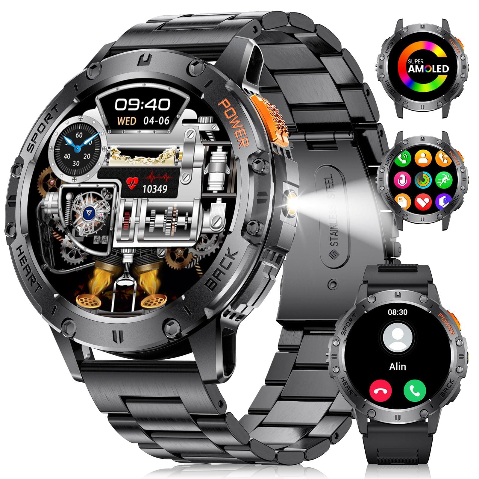 LIGE Smartwatch for Men - 1.43" HD Military Watch with 530mAh Battery, Answer/Make Calls, Heart Rate/Sleep Monitor, 120+ Sports Modes, IP68 Waterproof Step Counter for Android iOS