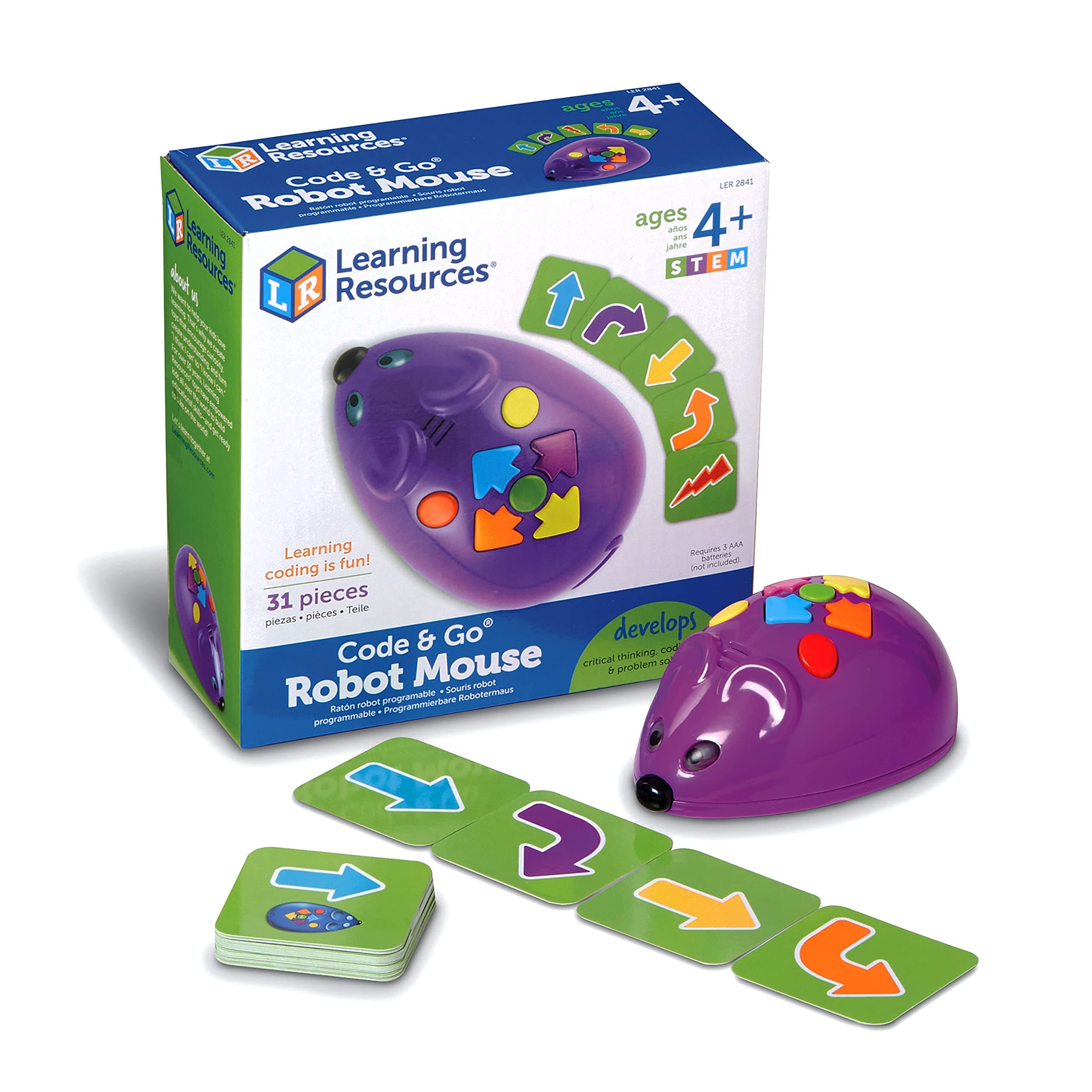 Learning Resources Code & Go Robot Mouse, Coding STEM Toy, 31 Piece Coding Set, Ages 4+, Multicolor