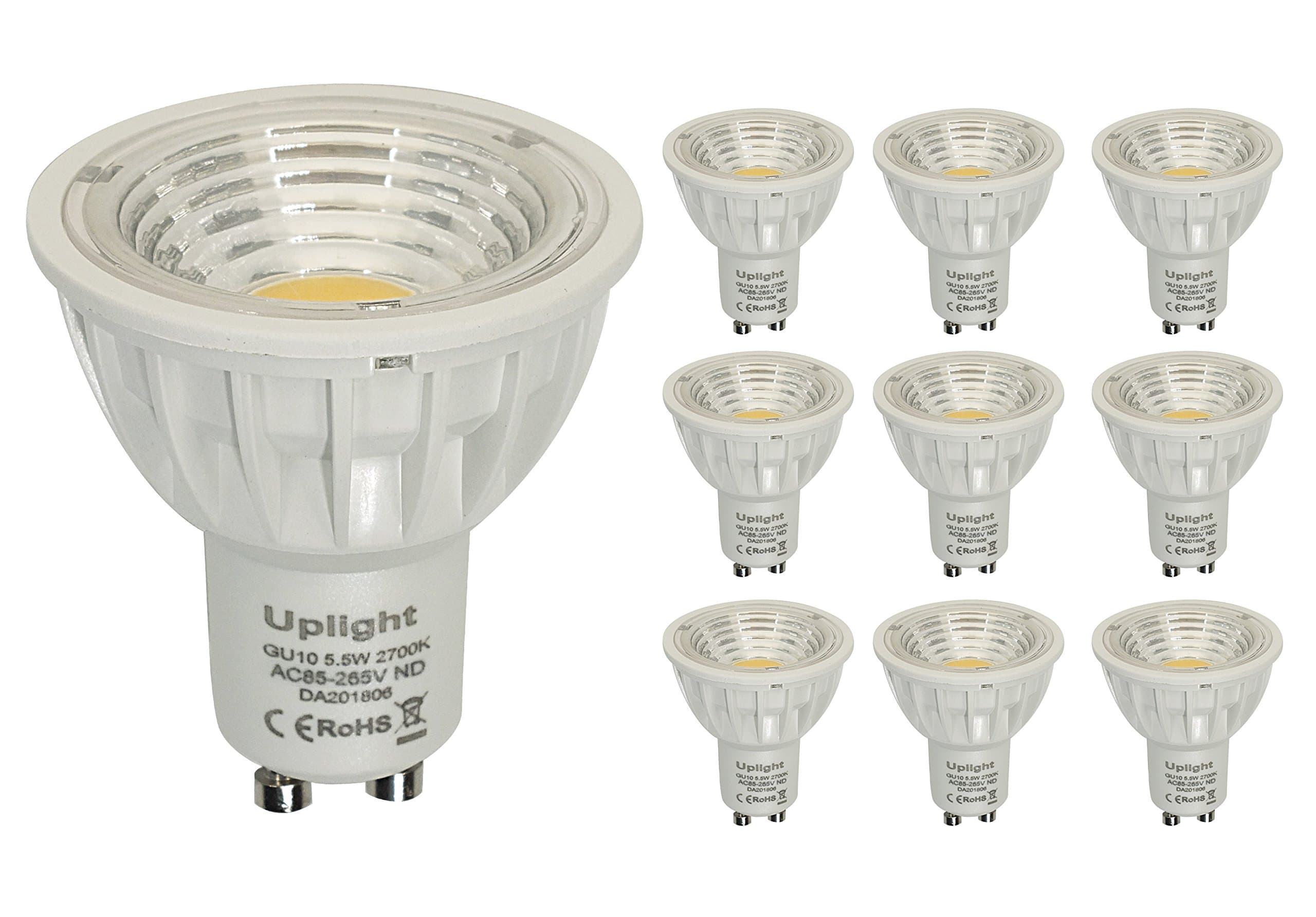 GU10 LED Light Bulbs,Warm White 2700K,5.5W Equivalent 60W,RA90,550LM,90 Degree,10 Pack.
