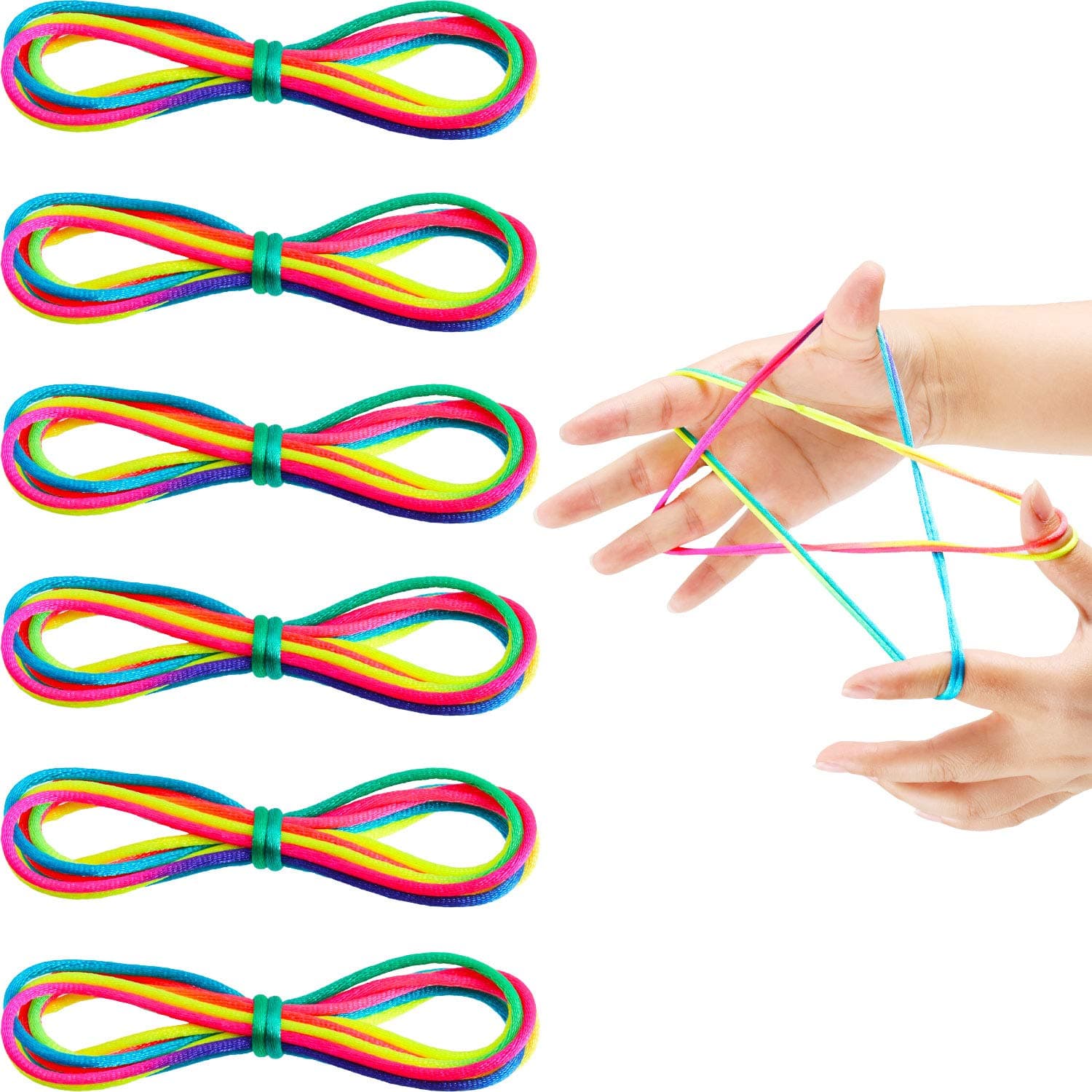 meekoo 6 Pieces Cats Cradle String Hand Game Finger String Toy Supplies, 165 cm Length, Rainbow Color