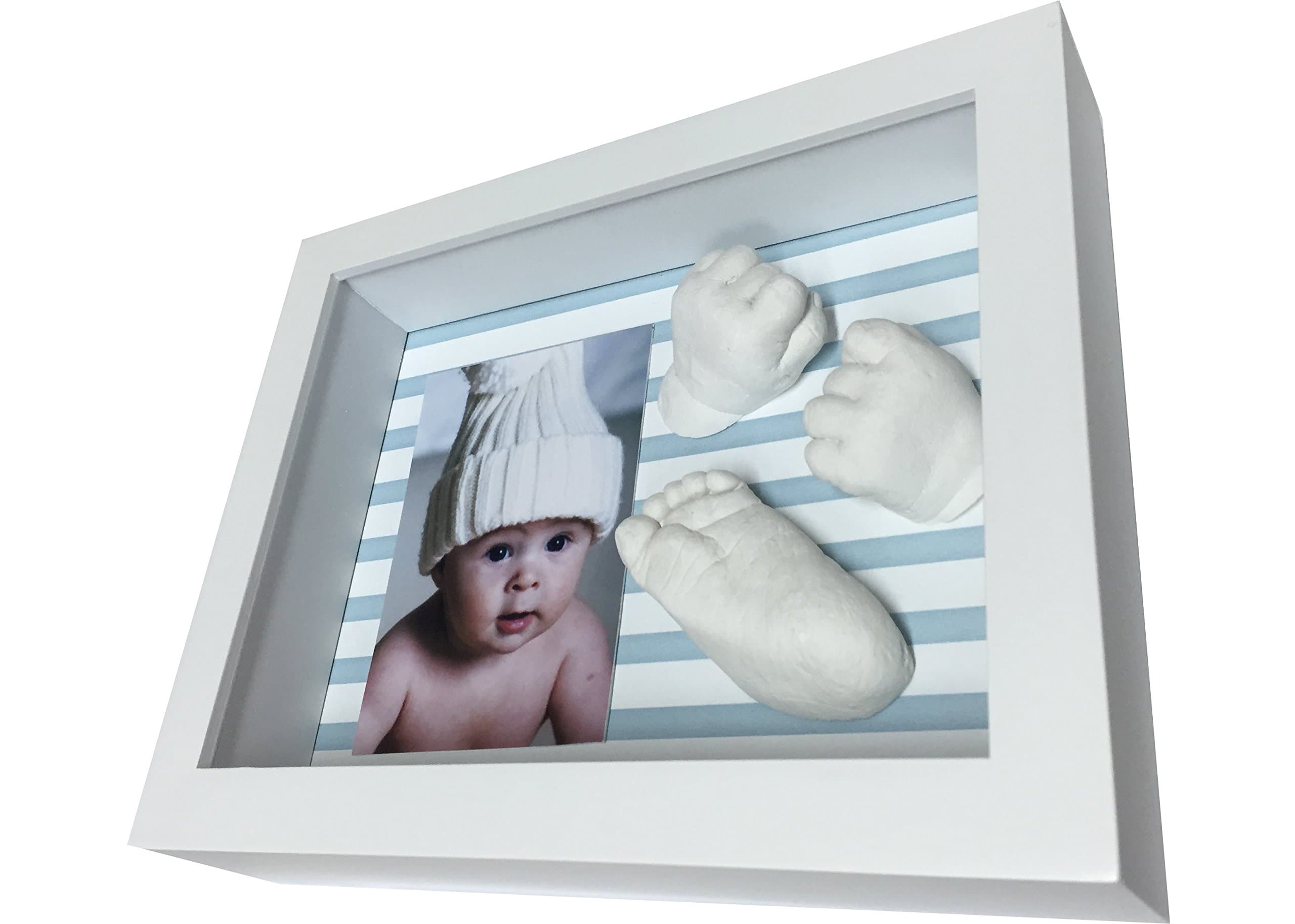 Baby Casting kit 3D Impression and Box Display Frame with Space for 3D Impressions (Blue Stripes, 25 x 20 x 5 cm)