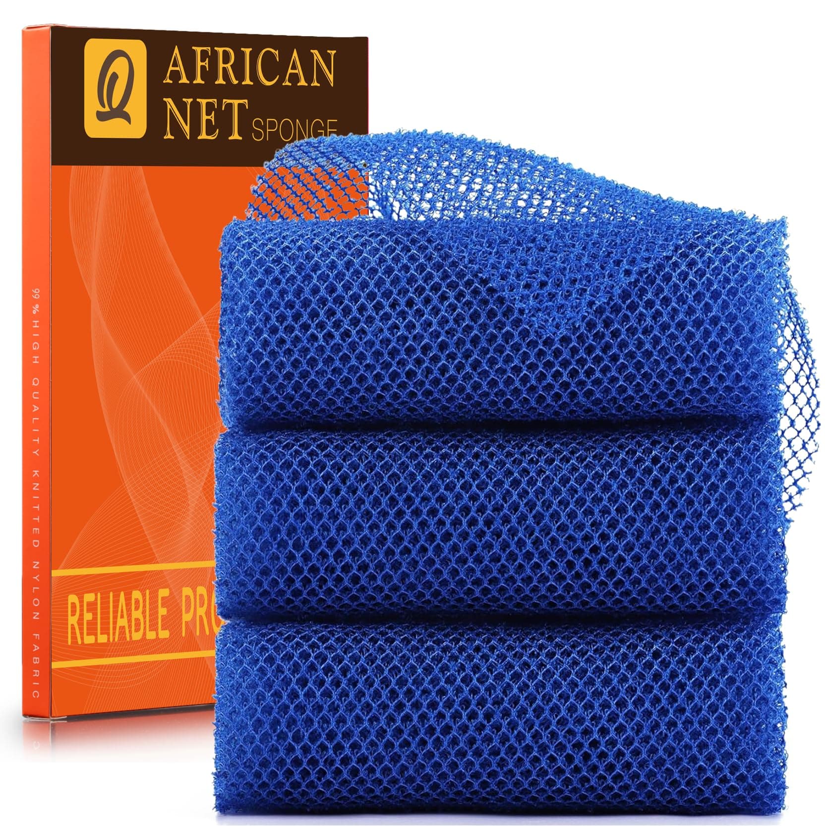 3 Pieces African Bath Sponge African Net Long Net Bath Sponge Exfoliating Shower Body Scrubber Back Scrubber Skin Smoother,Great for Daily Use (Blue)