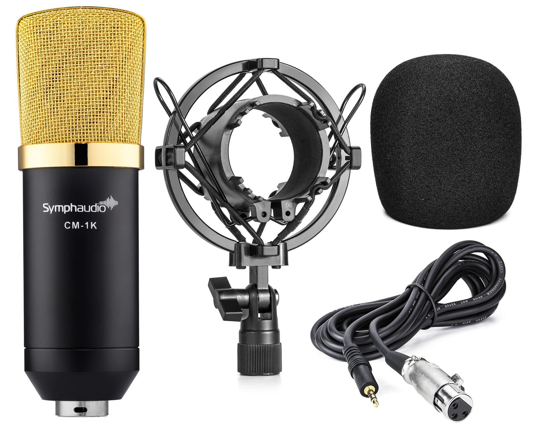 CM-1K Small Diaphragm Condenser Microphone with Included Microphone Sponge / Shock Mount / 3.5mm Cable - Black | Gold