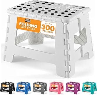 Utopia Home Folding Step Stool with Handle – 9 Inch Anti Slip Collapsible Stool – Holds Up to 300 lbs – Sturdy Plastic Step Stool Foldable for Kitchen, Bathroom and Home Use (1-Pack, White)