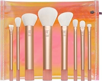 The Wanderer Make up Brush Kit, Premium and Professional 8 Midi-size Brush Set with Bag, Soft Bristles, Foundations, Powders, and Concealers, Gold