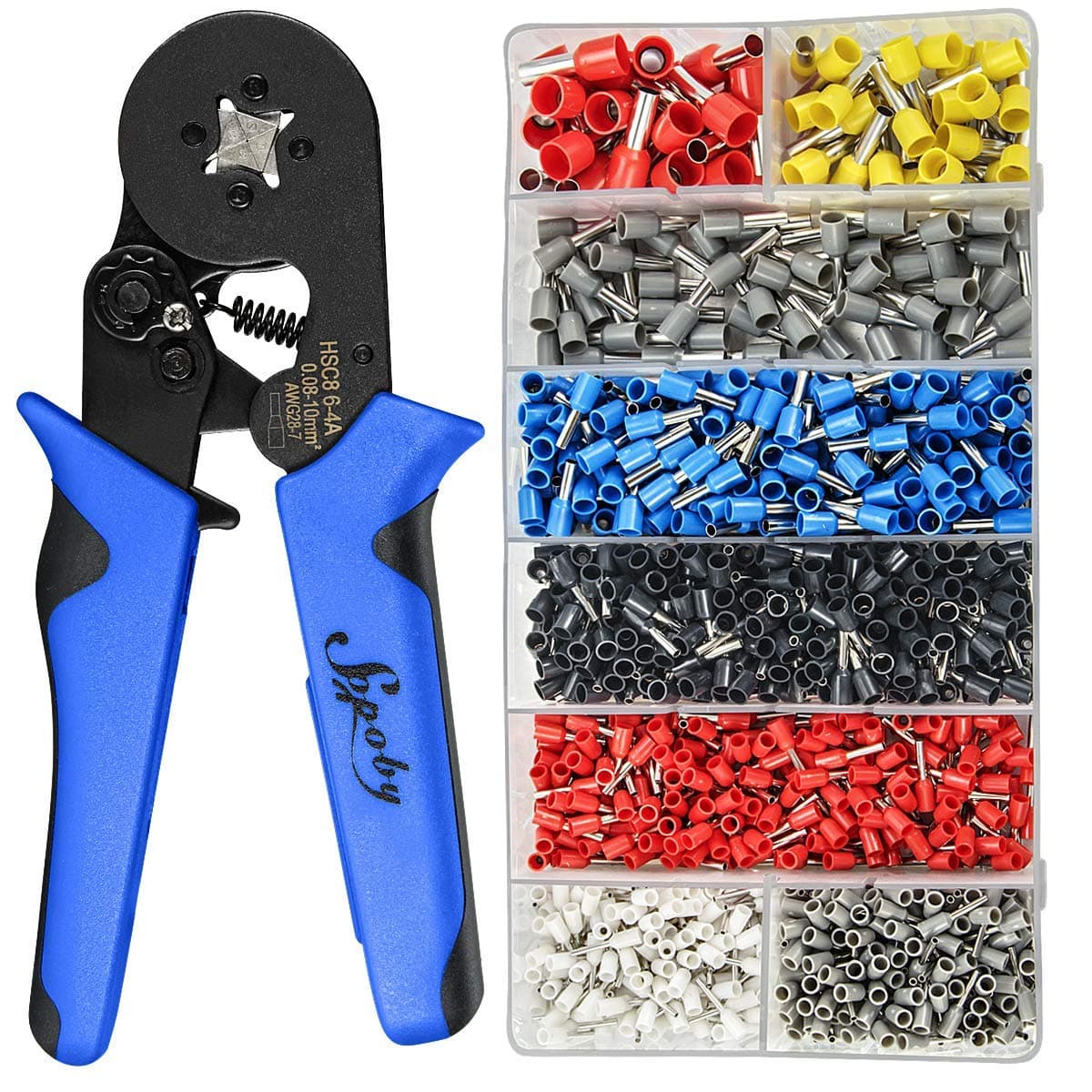 SopobyFerrule Crimping Tool Kit AWG 28-8 Self-Adjustable Ferrel Crimper Kit with 1200PCS Electrical Wire Terminals Crimp Connectors
