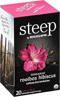 steep by Bigelow Organic Rooibos Hibiscus Herbal Tea, Caffeine Free, 20 Count (Pack of 6), 120 Total Tea Bags
