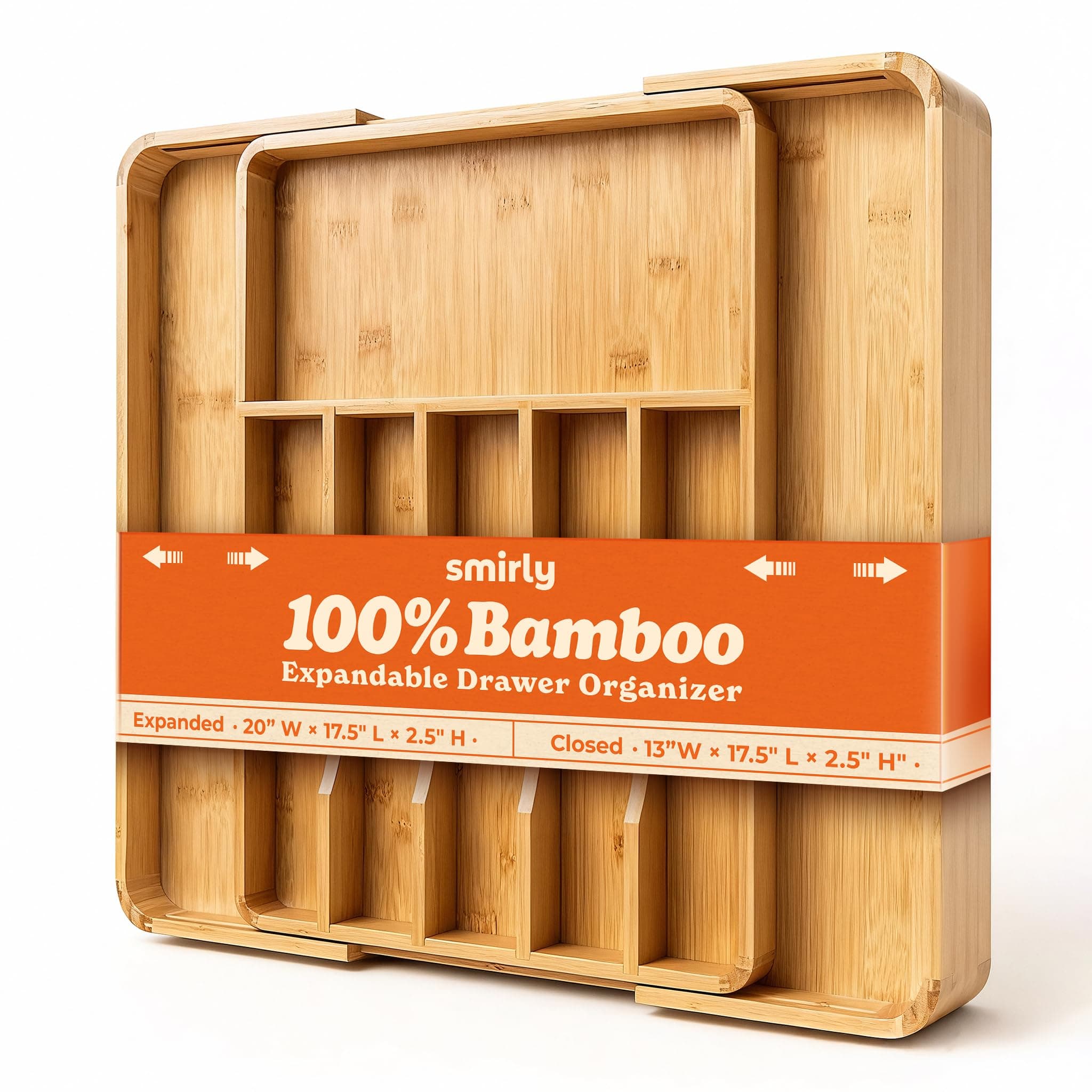 SMIRLY Silverware Drawer Organizer – Bamboo Kitchen Drawer Organizer, Adjustable Utensil Holder and Cutlery Tray, Drawer Dividers for Flatware and Kitchen Utensils | Adjustable, Drawer Dividers, Flatware, Kitchen Utensils