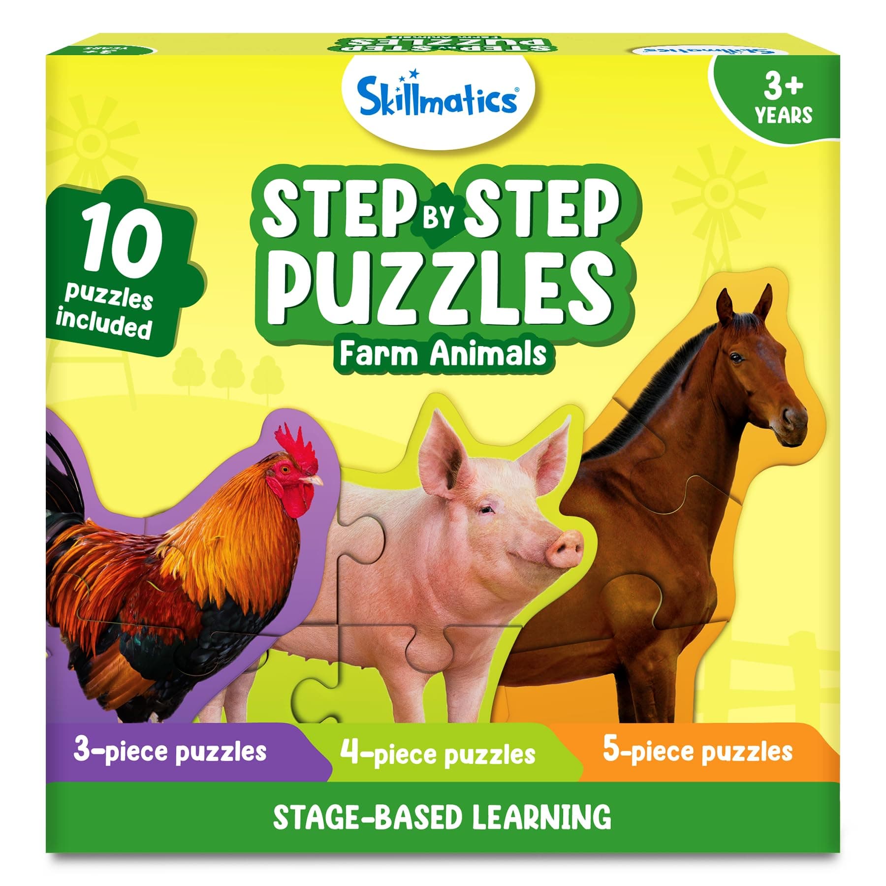 Skillmatics Step by Step Puzzles - 40 Piece Jigsaw & Toddler Puzzle, Montessori Educational Toy for Boys & Girls, Farm Animals, Travel Friendly, Gifts for Kids Ages 3, 4, 5 and Up