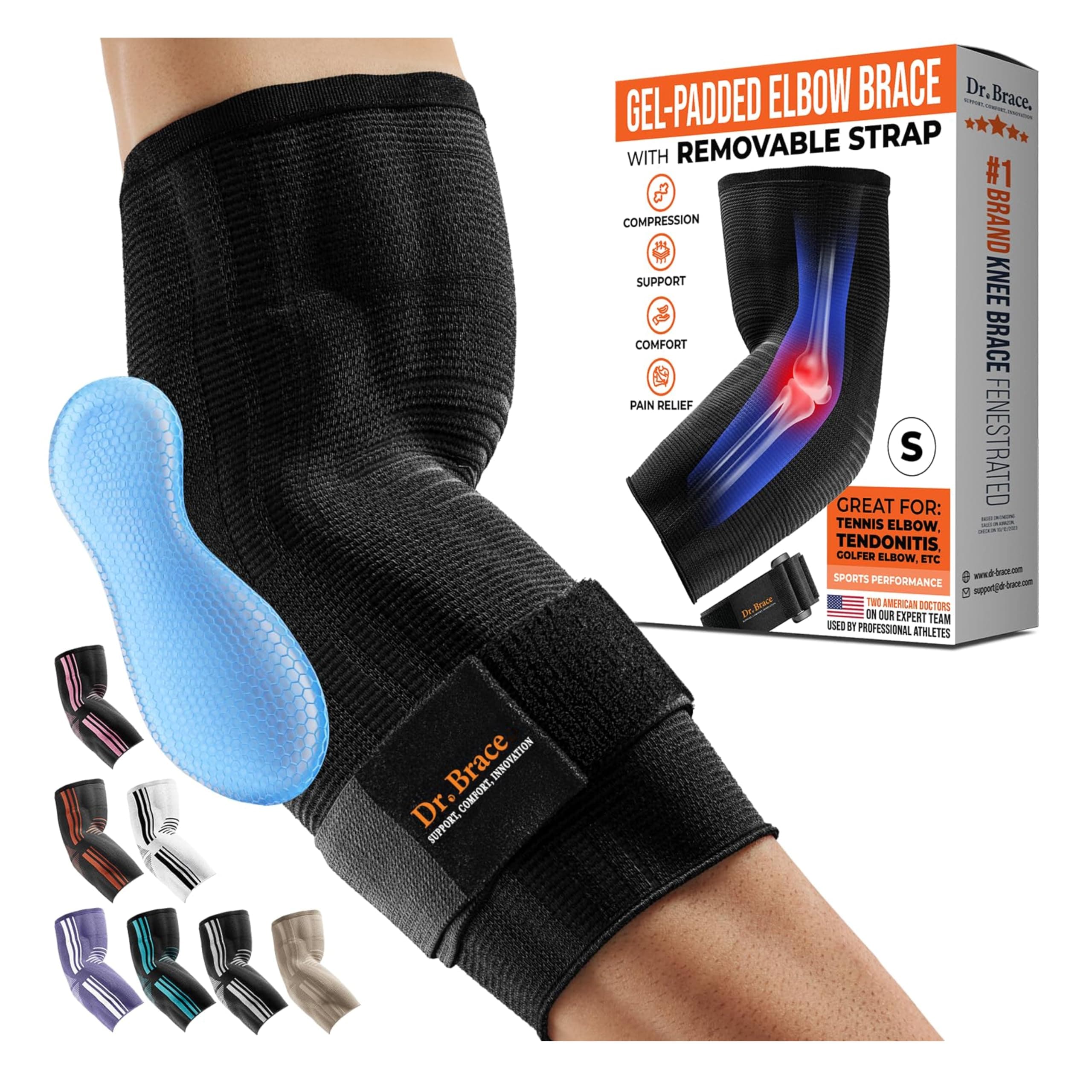 DR. BRACE® Elite Elbow Brace Support, Breathable Elbow Compression Sleeve with Gel Pad for Golfer's, Tennis Elbow & Tendonitis Treatment & Pain Relief 2024 (Black, Medium)OEKO-TEX STANDARD 100
