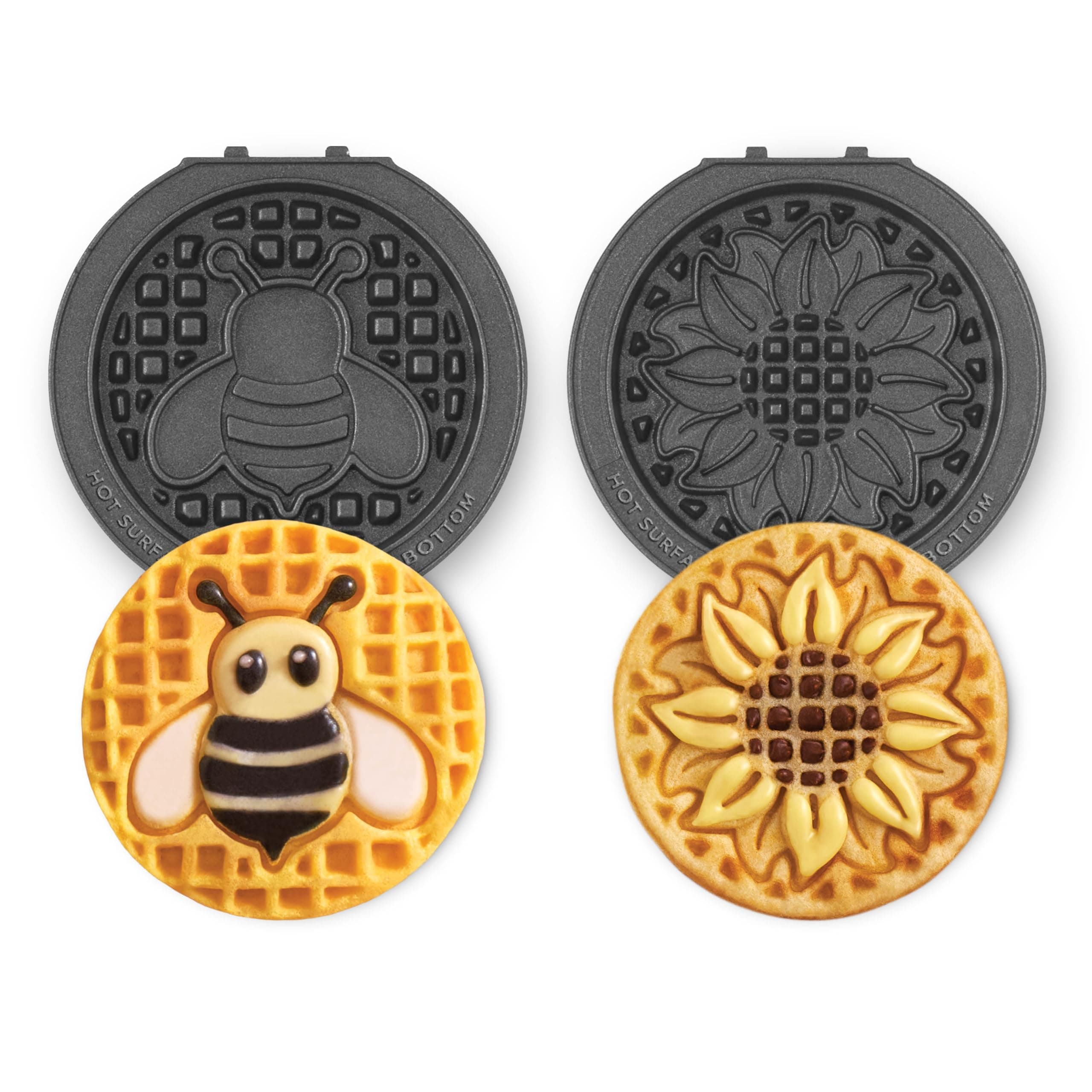 Multimaker Mini System Set of Two 4 Inch Removable Non-Stick Plates (Sunflower & Bee) - 2 Pack Waffle and Griddle Plates, Compatible with Dash MultiMaker Mini System,