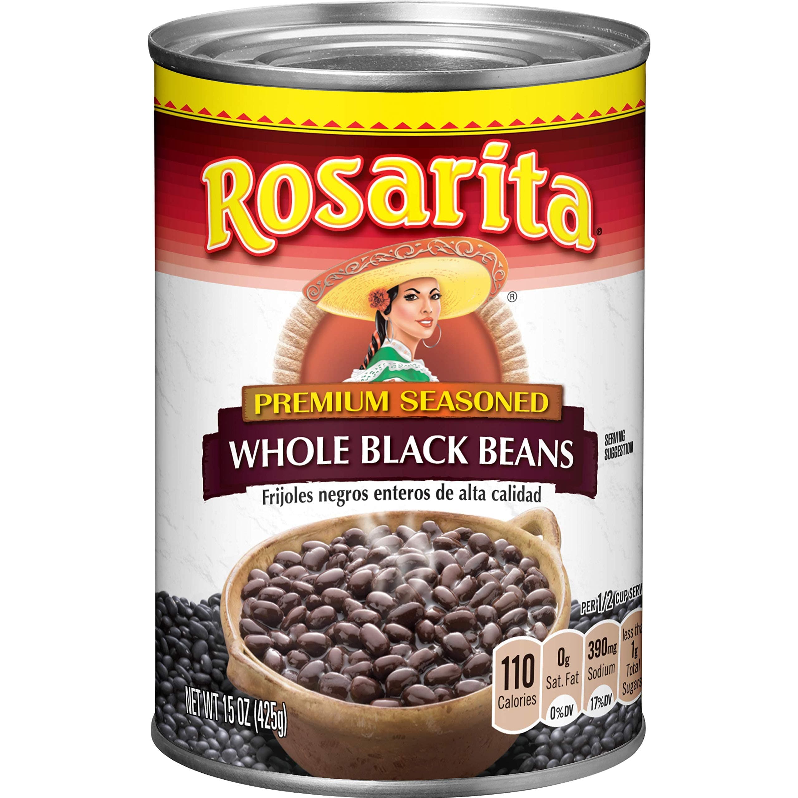 RosaritaWhole Black Beans, 15 oz, 12 Pack