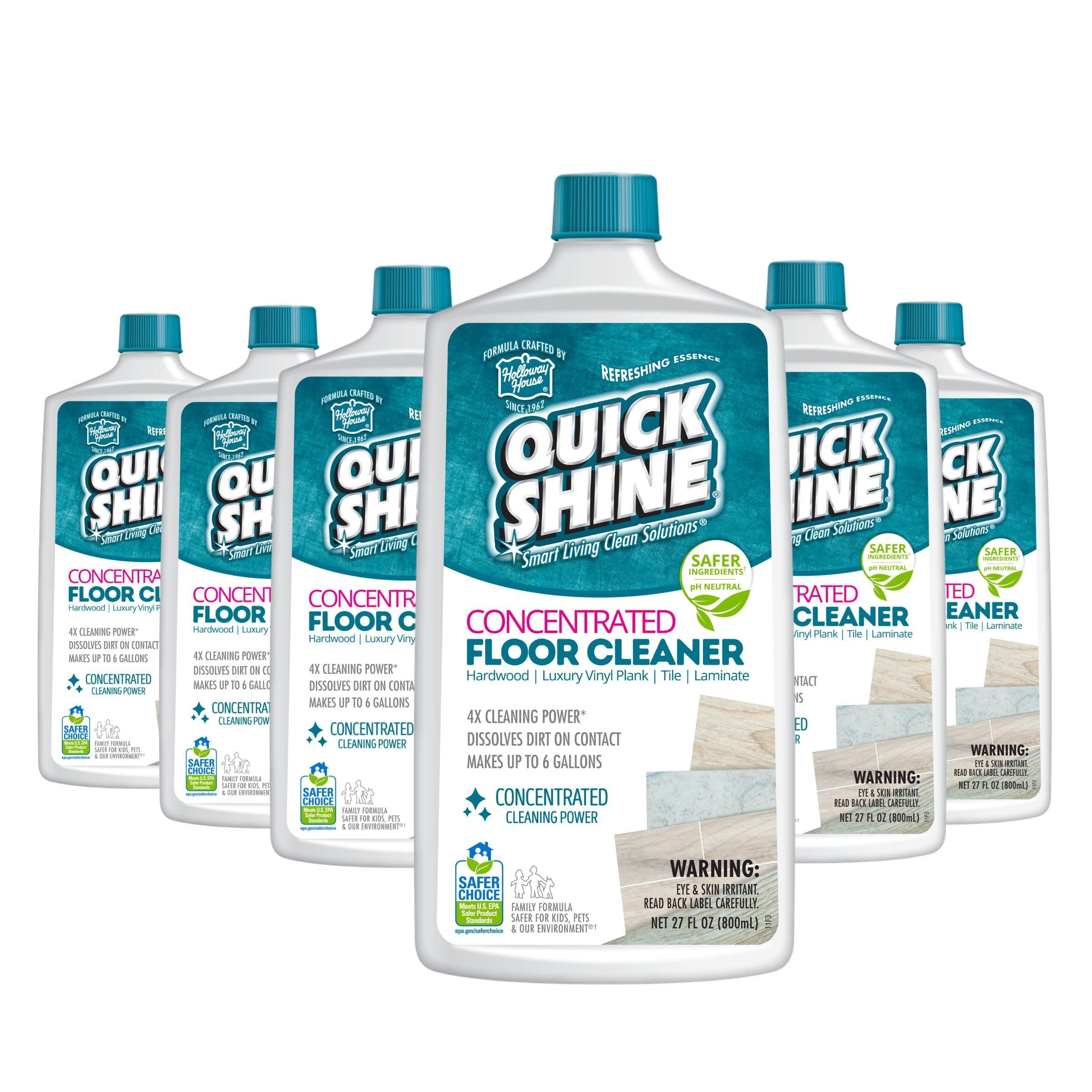 Quick Shine Multi Surface Concentrated Floor Cleaner 27oz, 6Pk | Use on Hardwood, Laminate, Luxury Vinyl Plank LVT, Tile & Stone | Dirt Dissolving & Powerful Cleaning | Each Bottle
