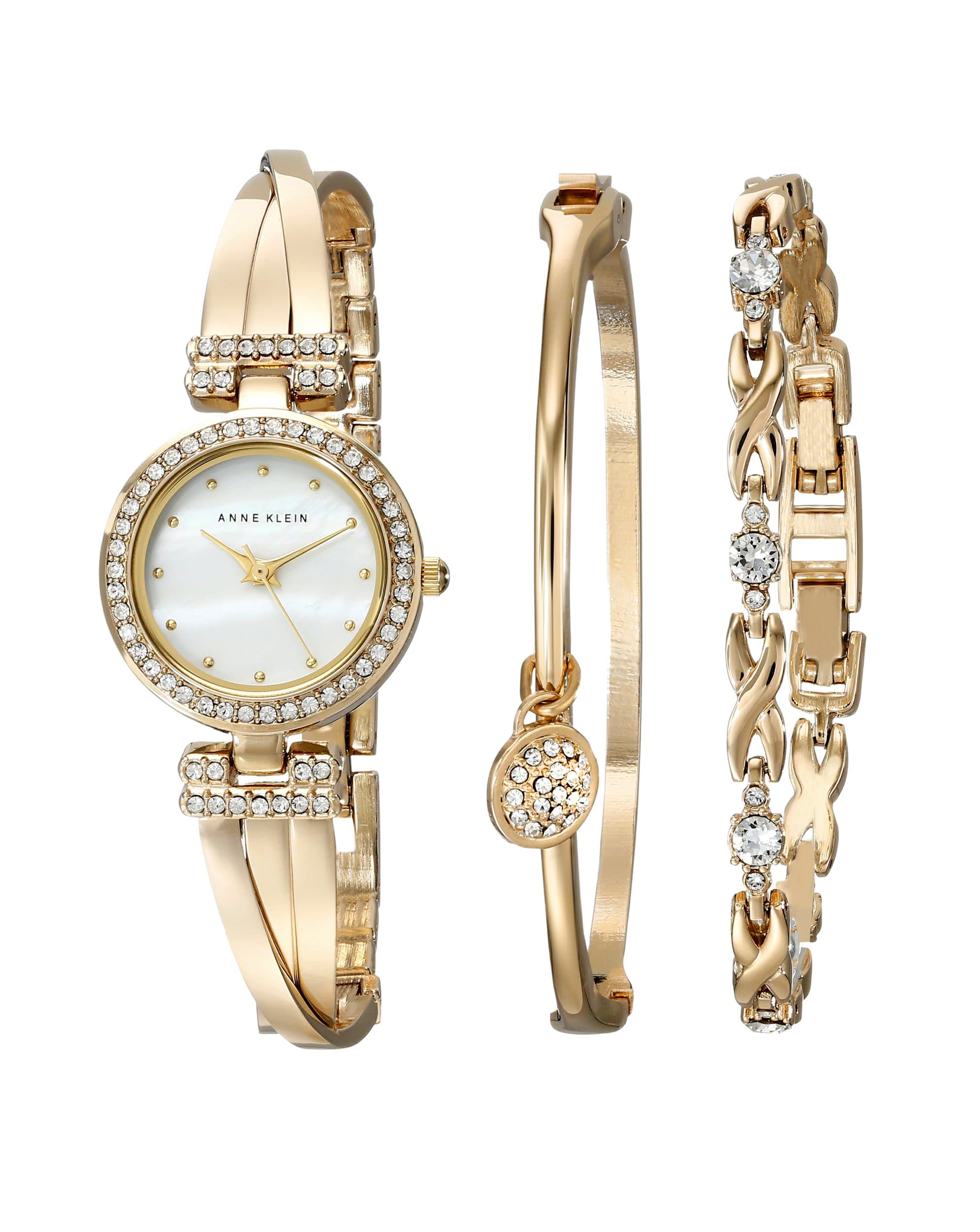 Women's Premium Crystal Accented Bangle Watch and Bracelet Set