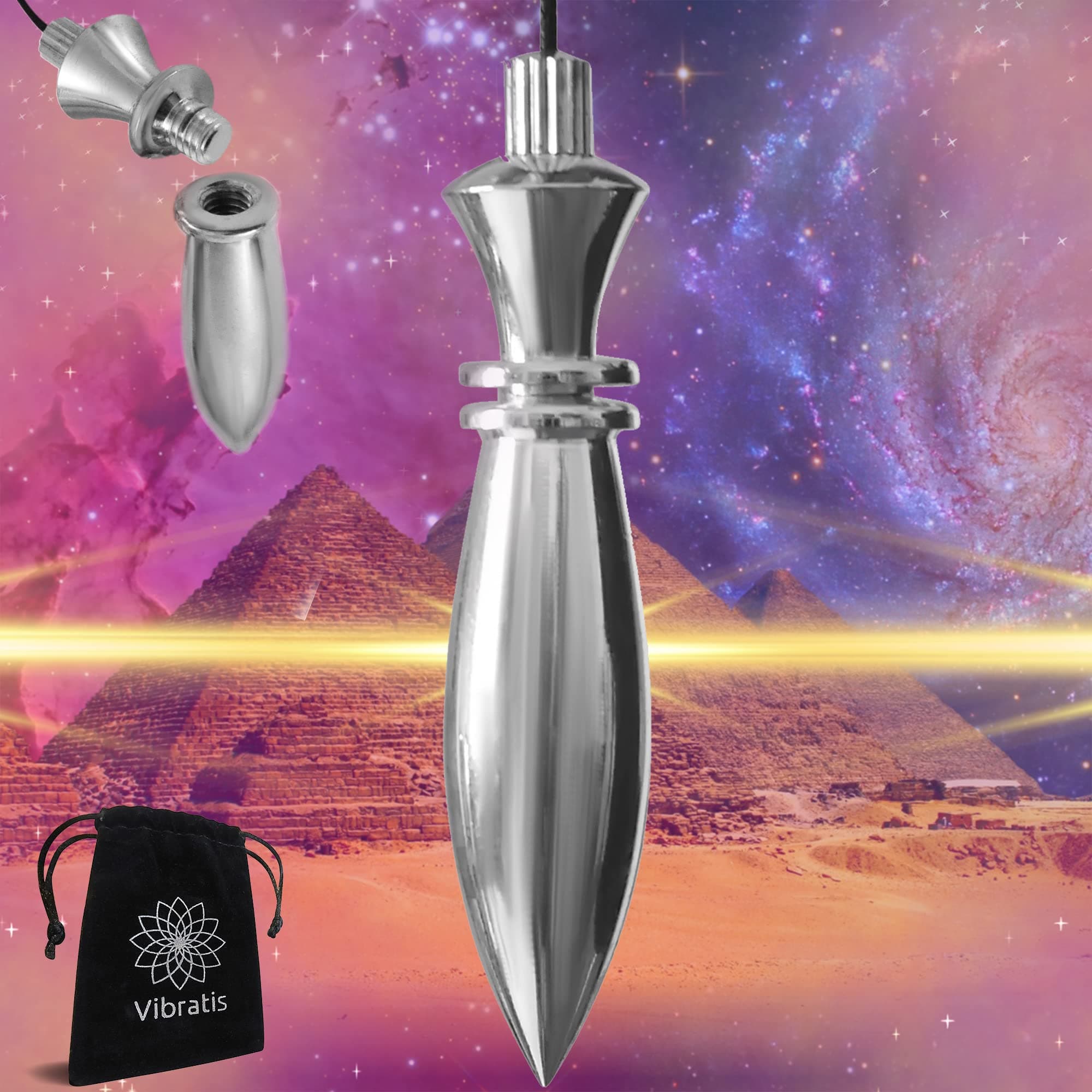 Thot Dowsing Egyptian Pendulum in Silver-Plated Brass | Chambered Magnetizing Transmitting and Receiving Pendulum