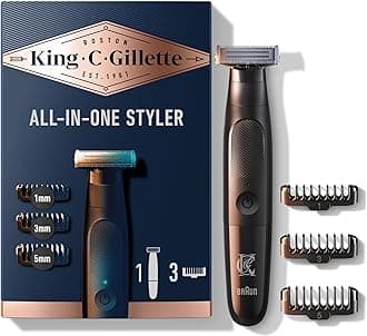 King C. Gillette Beard Trimmer for Men, Includes 1 Cordless Style Master Trimmer with One 4D Blade and 3 Interchangeable Combs, Waterproof, Black