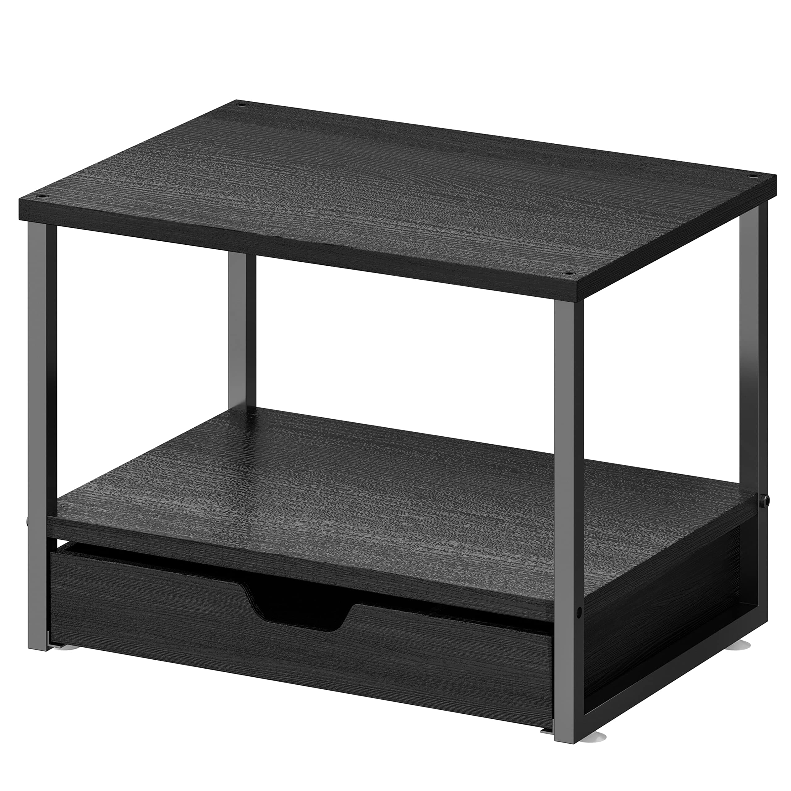 Simple Trending 2 Tier Desktop Printer Stand with Sliding Wood Storage Drawer, Multi Purpose Desk Organizer for Fax Machine, Scanner, Files, Books, Black