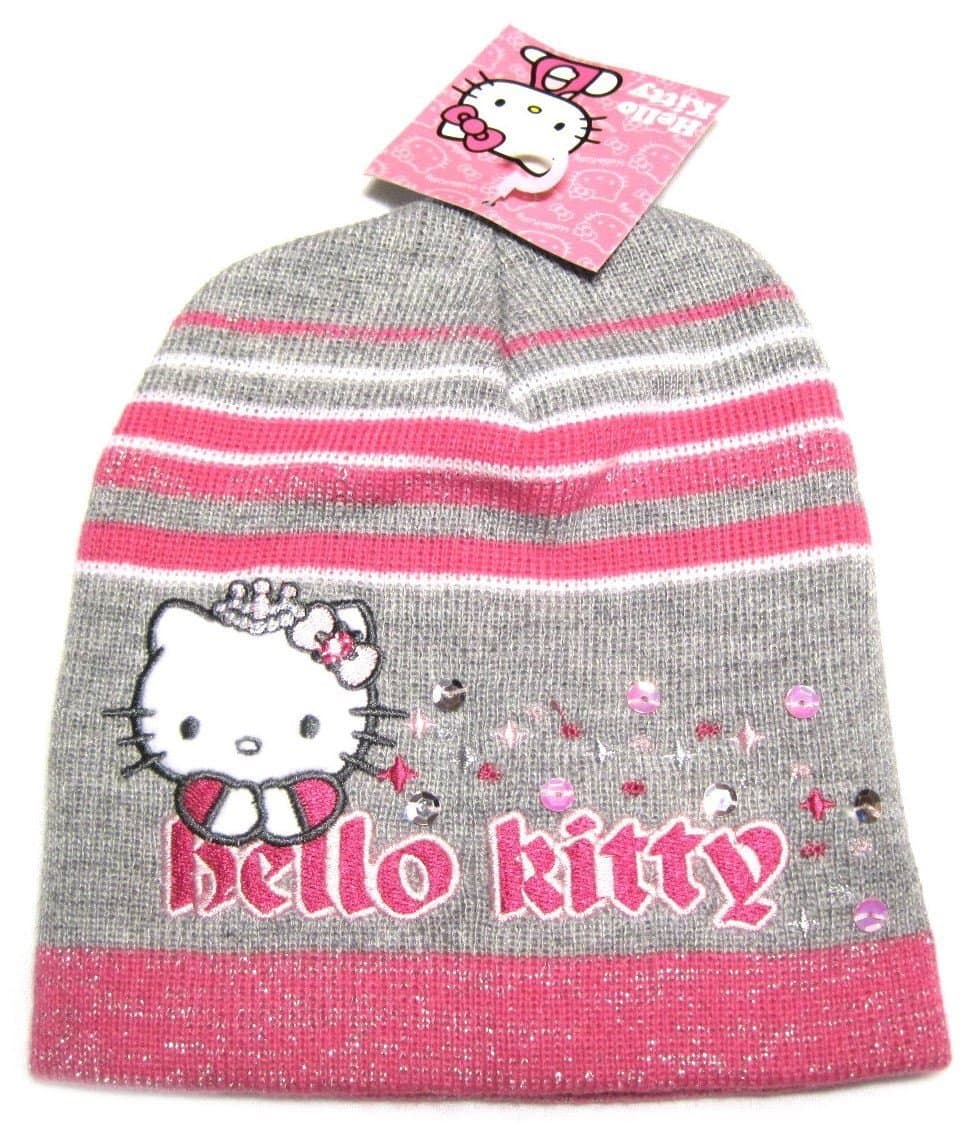 Hello Kitty Original Grade A Quality Winter Hat for Babies, Toddlers & Kids (Up to 6y) - Gray with Pink Stripes