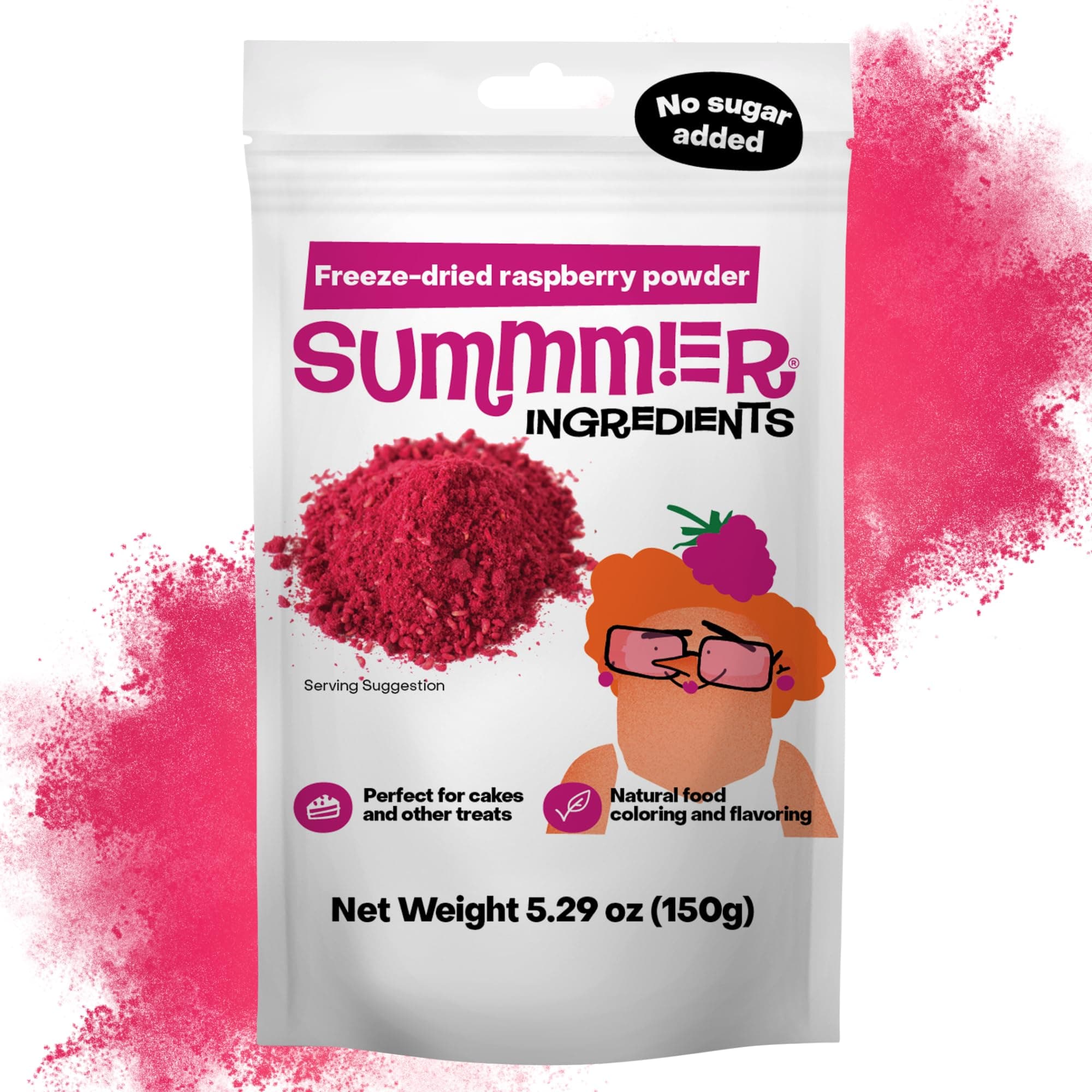 Summmer Freeze Dried Raspberry Powder for Baking - 5.29 Oz Sugar Free, 100% Natural Strawberries for Smoothies - Sustainably Grown, Gluten-Free, Vegan Baking Powder