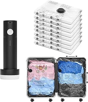 Vacuum Bags for Travel with Rechargeable Pump, 8 Medium Compression Packing Seal Bags for Luggage Suitcase, Space Saver for Clothing and Clothes Storage Travel