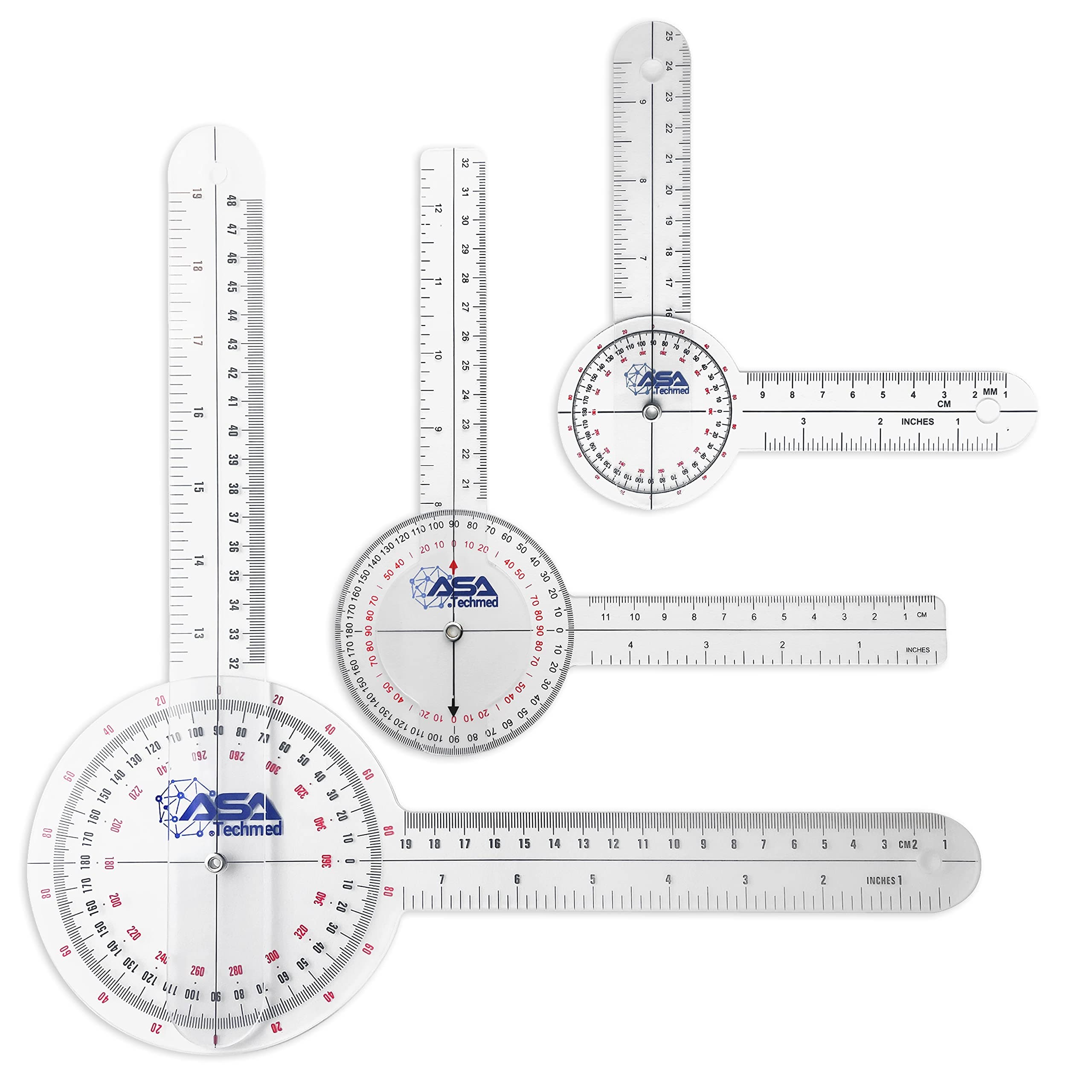 3 Pcs Goniometer Set, 12, 8, 6 Inch Medical Spinal Goniometer Angle Protractor Angle Ruler