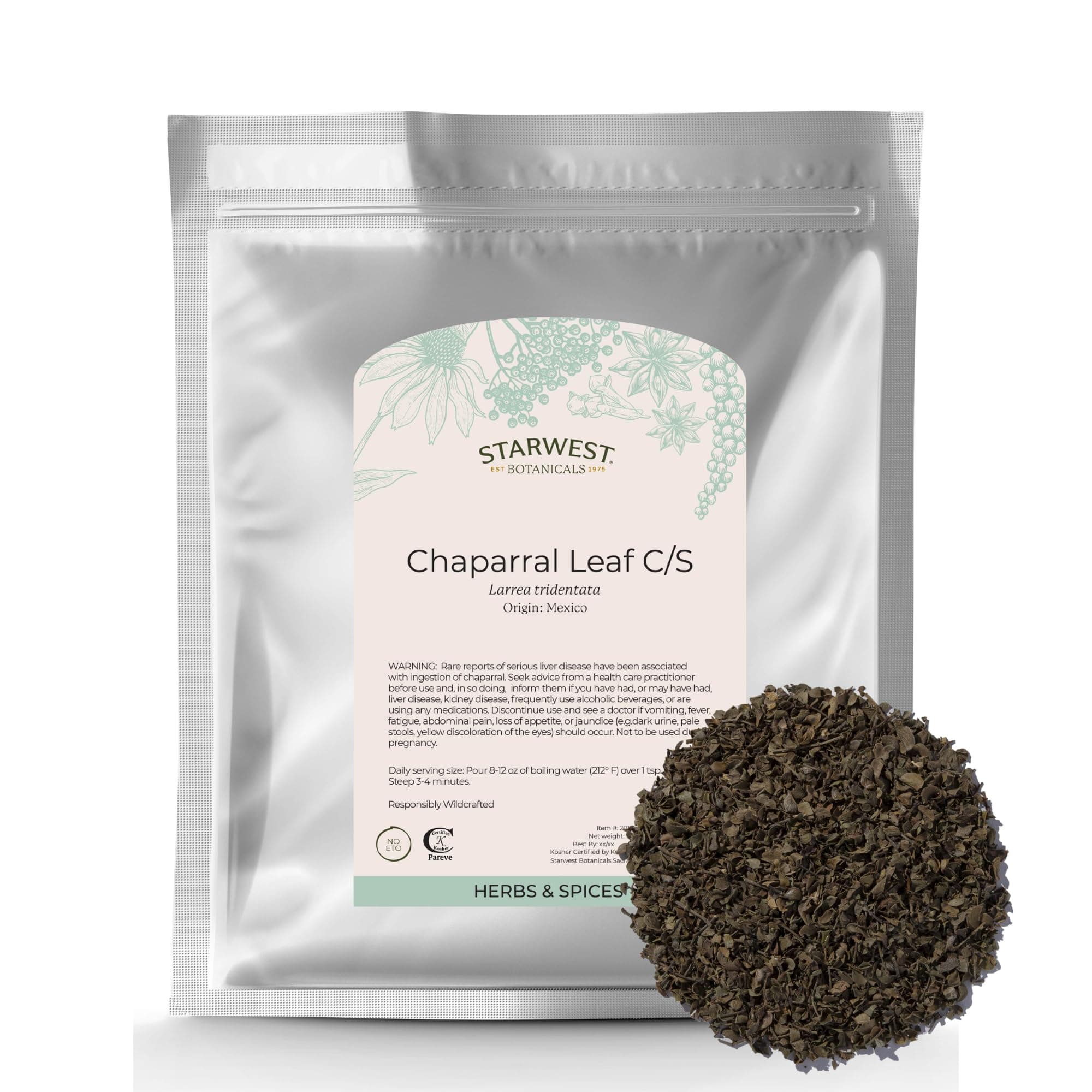 Starwest Botanicals Wildcrafted Chaparral Leaf - Dried Loose Leaf Herb for Tea, Sourced from Creosote Bush, Cut & Sifted, Certified Kosher - Bulk 1 lb Bag