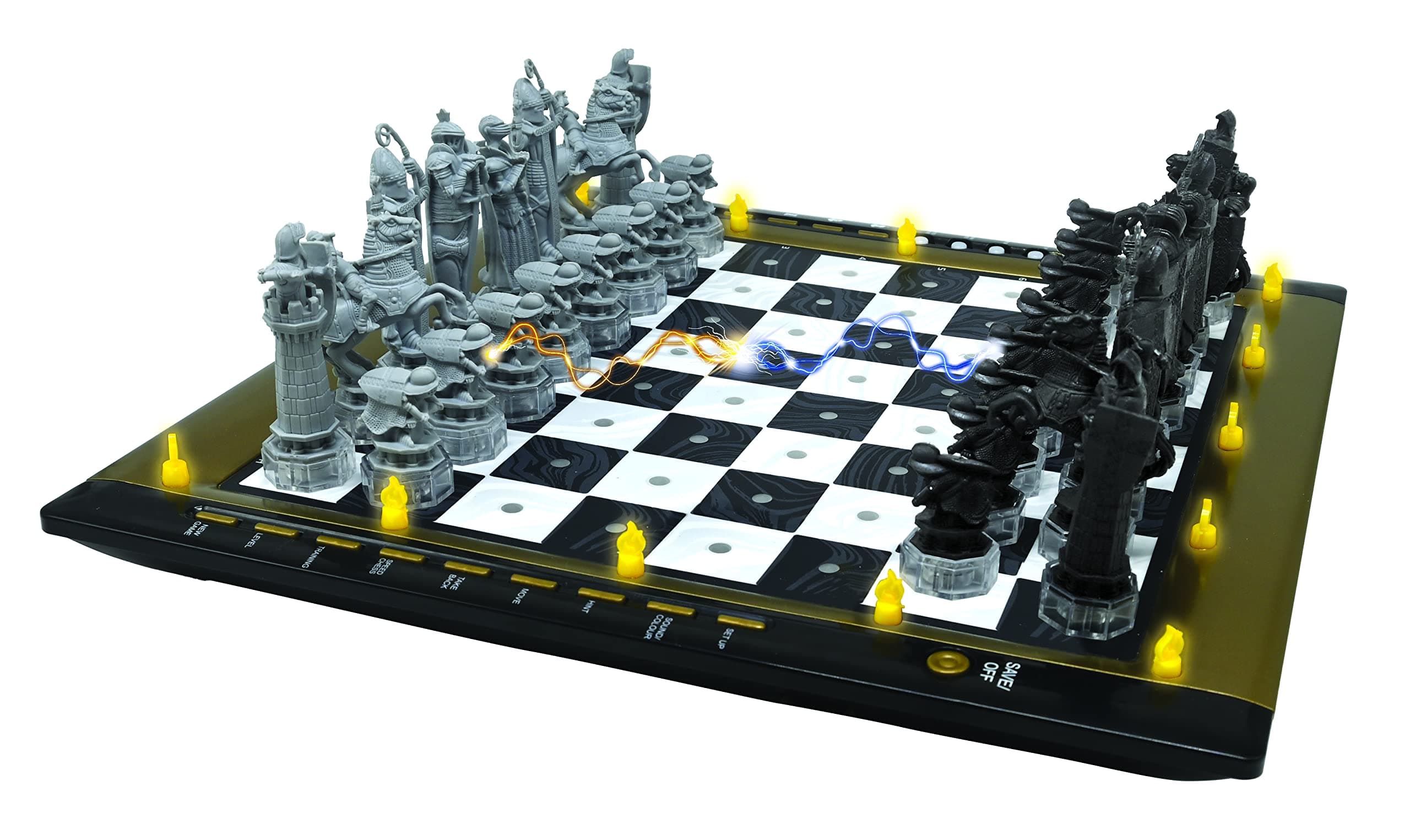 CG1300 Chessman Elite Interactive Electronic Chess Game, 64 Levels of Difficulty, LEDs, Battery Powered, Black/White