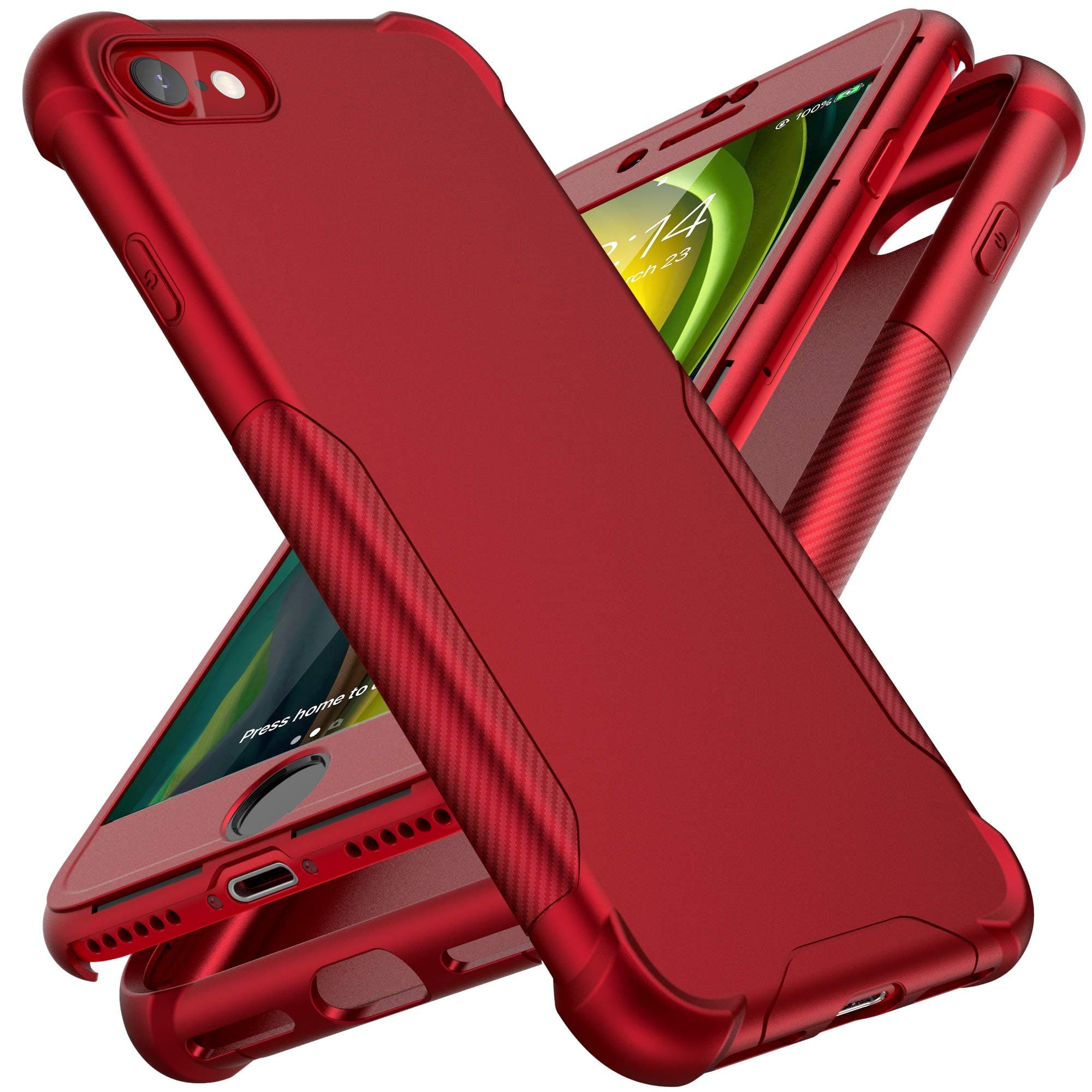 ORETECH Designed for iPhone SE 2020 / SE 2022/7 / 8 Case with 2 x Tempered Glass Screen Protector 360° Fully Protection Hard PC Soft TPU Shockproof Cover for iPhone SE/7/8 4.7" - Red