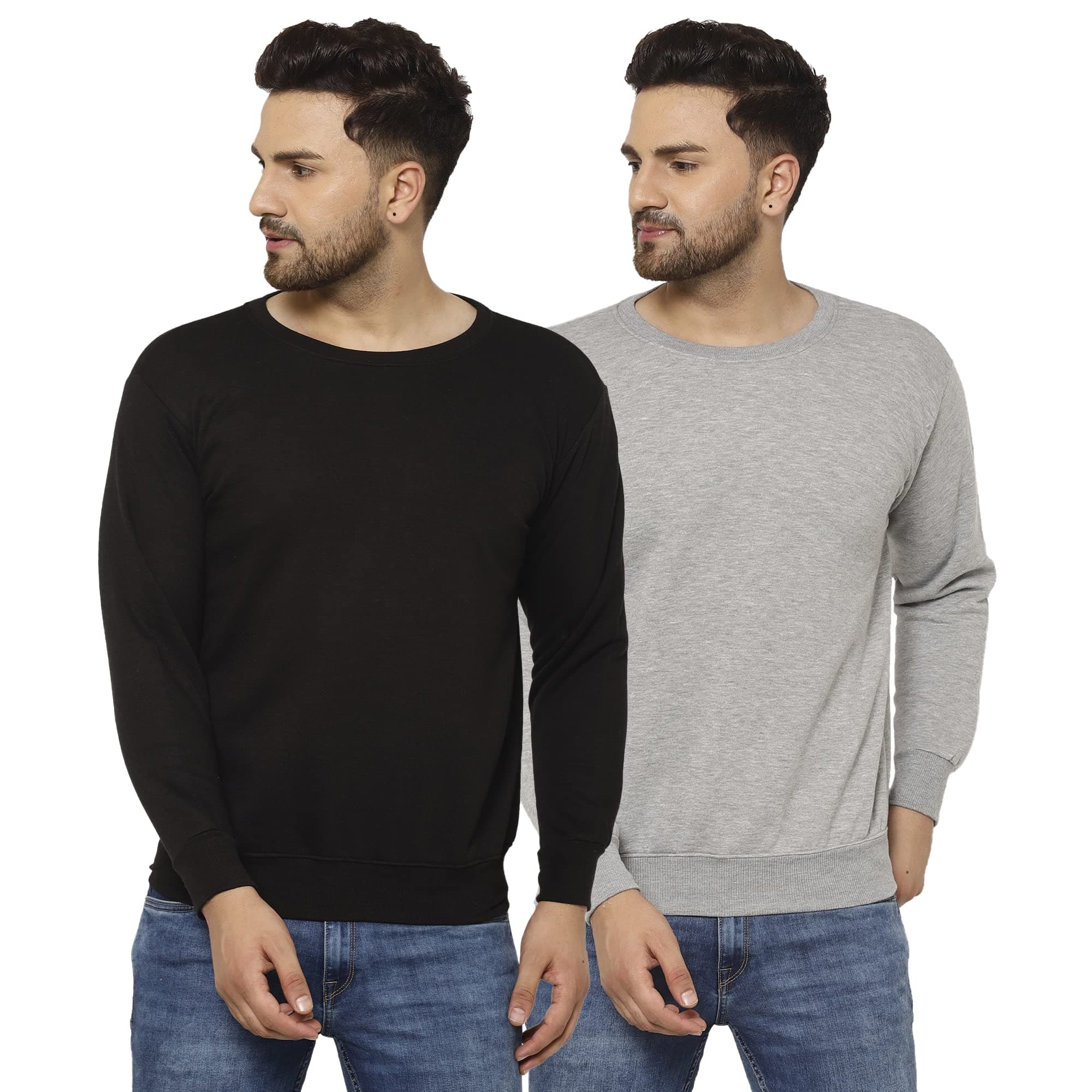 VIMAL JONNEYFleece Round Neck Multicolor Sweatshirt for Men (Pack of 2)-SW_RN_BLK_BLU_02-P