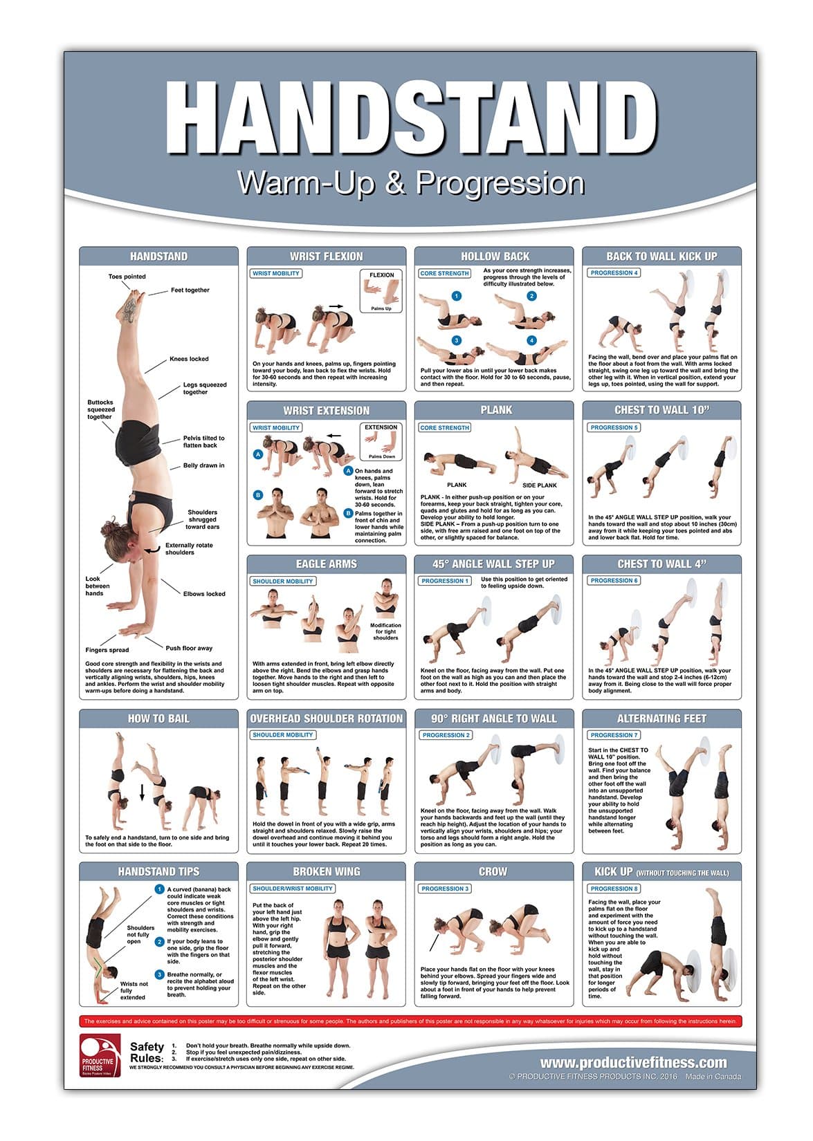 Handstand Poster/Chart: Warm-Up and Progression - Learn how to do a proper Handstand - Yoga Hand Balancing - Balance Training - Your Guide to ... a few short weeks - Laminated, 24x36 inches