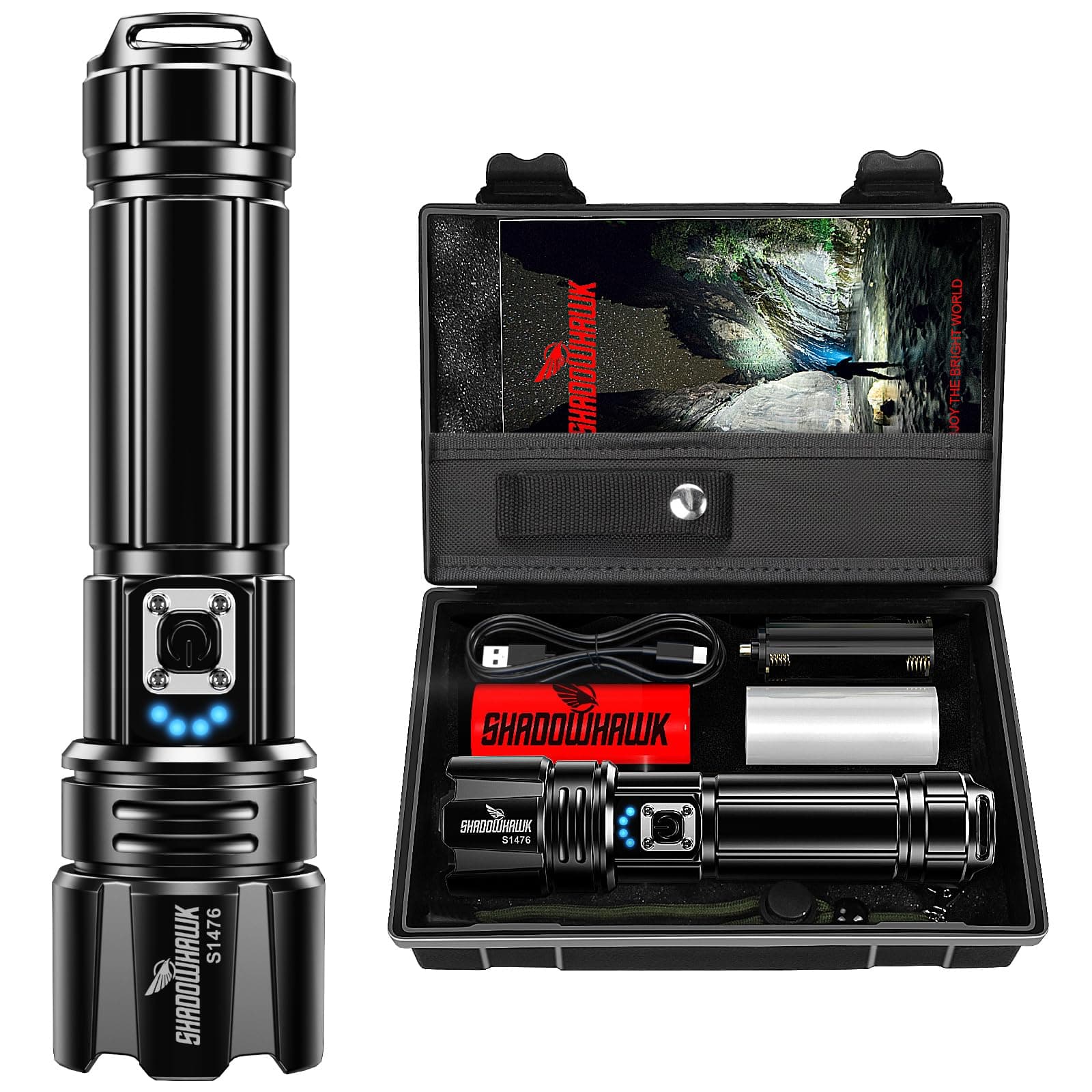 Shadowhawk Flash Light Led Torch, 20000 Lumens Flashlight Bright Light Torch, XHP70.2 Hand Torch Light Rechargeable USB Tactical, Waterproof Portable Torch Light for Trekking Hunting Emergency