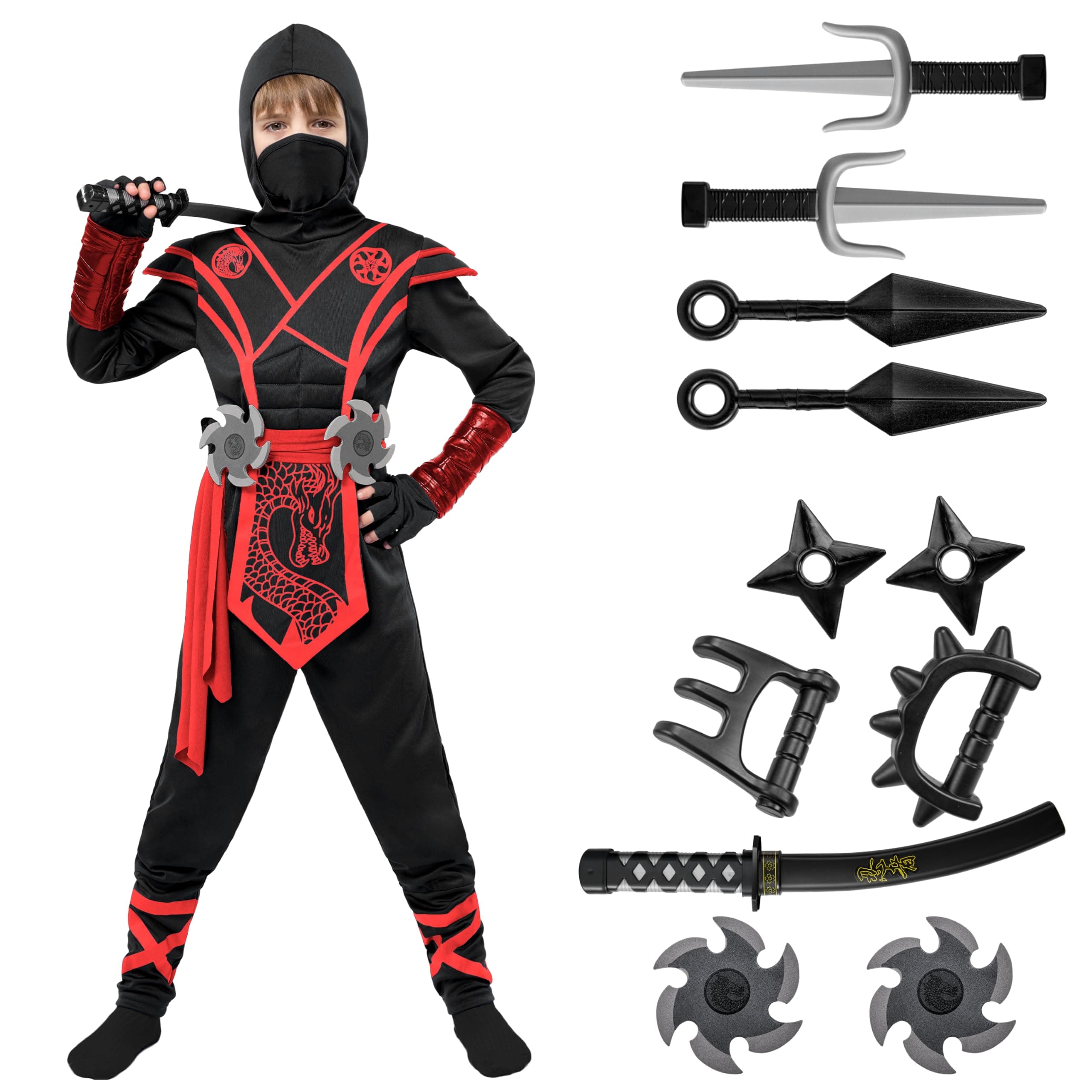 Spooktacular Creations Ninja Dragon Costume Outfit Set for Kids Halloween Dress Up Party, Carnival Costume