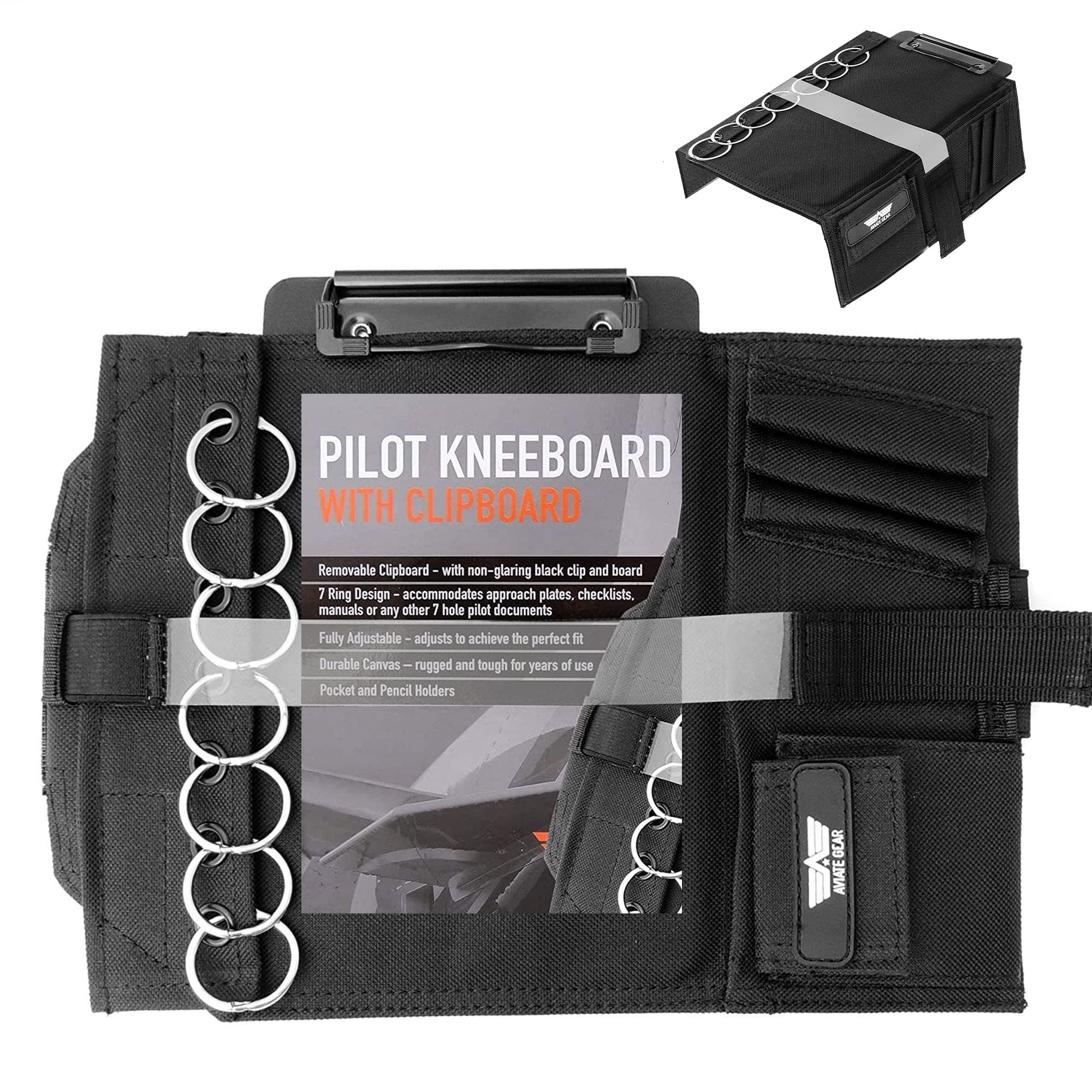 Performore Pilot Knee Board - Clipboard, Knee Strap, 7 Rings - Organize Approach Plates, Checklists and More - Safe and Convenient Aviation Knee Board for Professionals and Enthusiasts