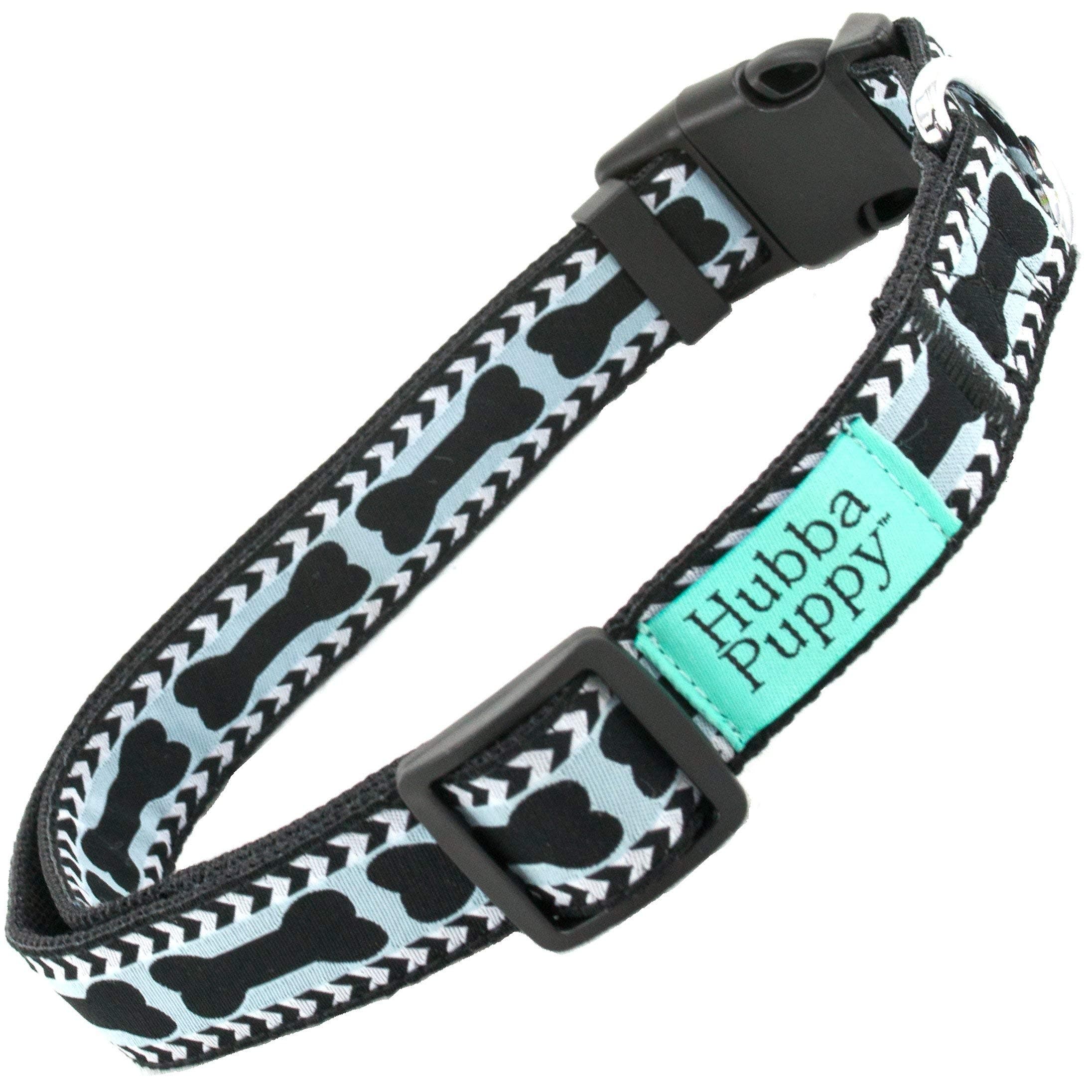 Hubba Puppy Chevron Dog Bones Nylon Collar Adjustable Small/Medium/Large/X-Large, Medium, Battleship Blue and Black