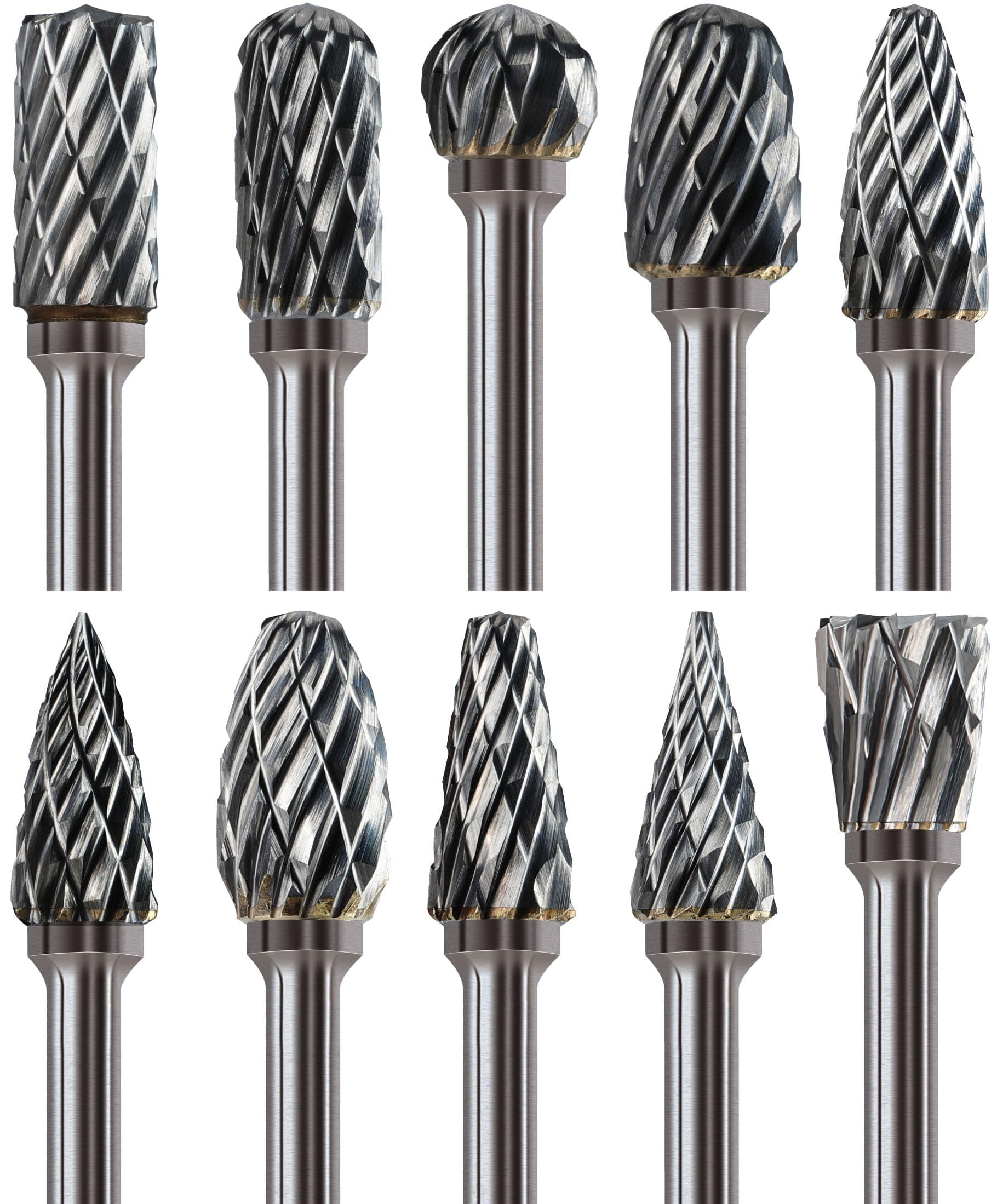10Pcs 1/8" Shank Carbide Burr Bits Compatible with Dremel Bits Metal Grinding Bits Wood Stone Carving Cutting Engraving Grinder Kit Attachment Rotary Tool Accessories Set Harder than Diamond